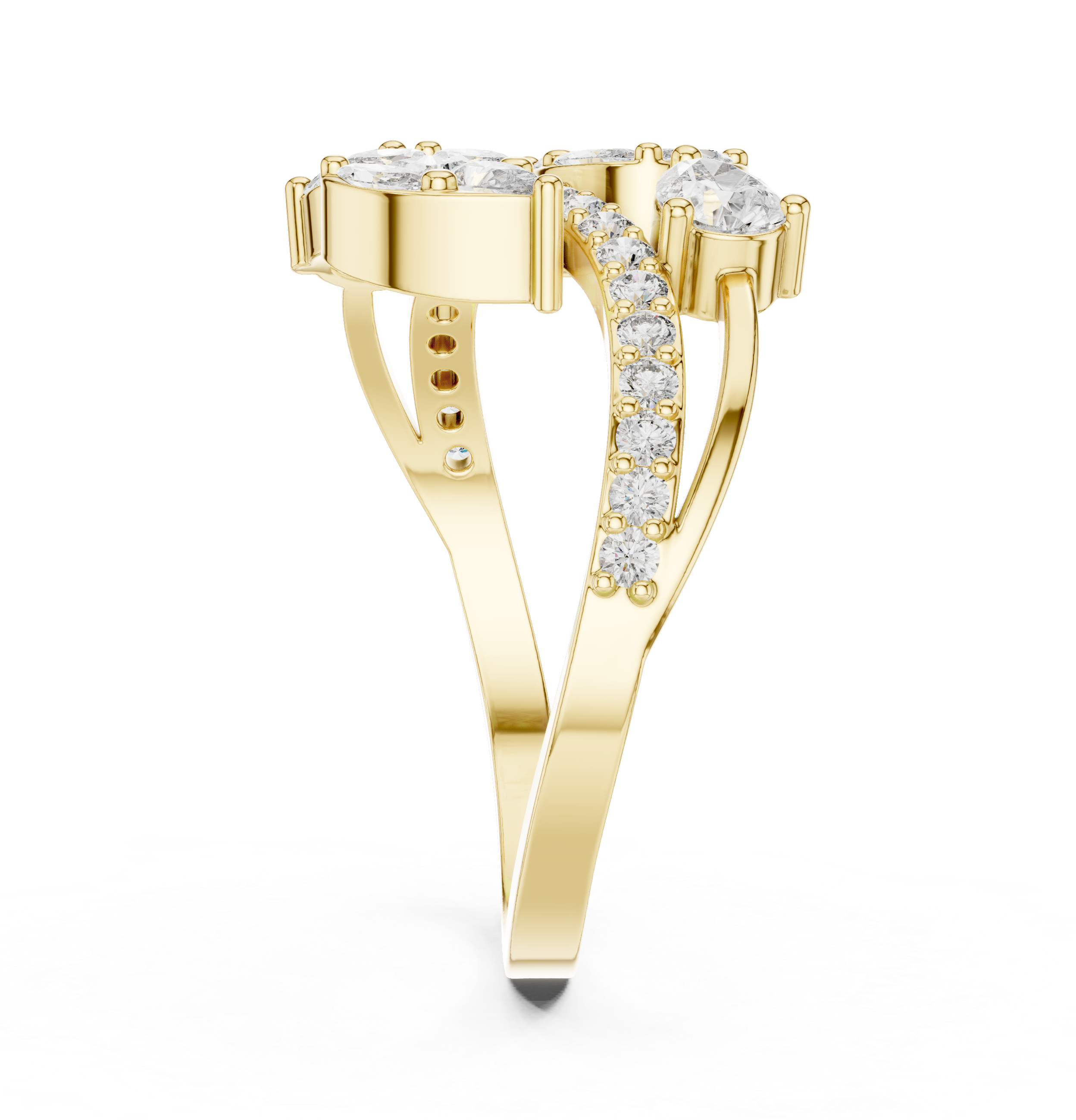 Nature Inspired Marquise & Pear Diamond Wrap Ring – Split Shank Pavé Statement Ring