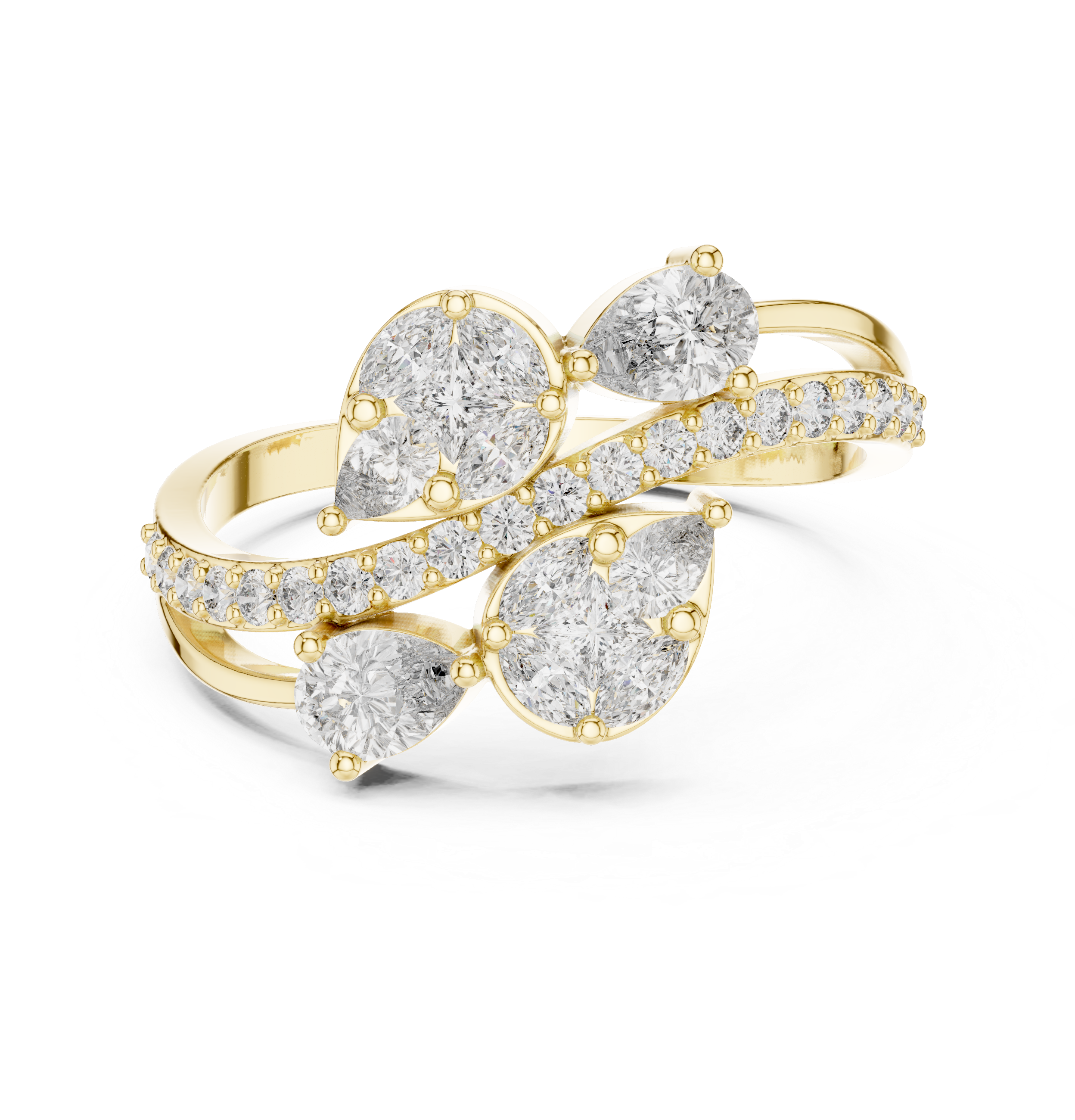 Nature Inspired Marquise & Pear Diamond Wrap Ring – Split Shank Pavé Statement Ring
