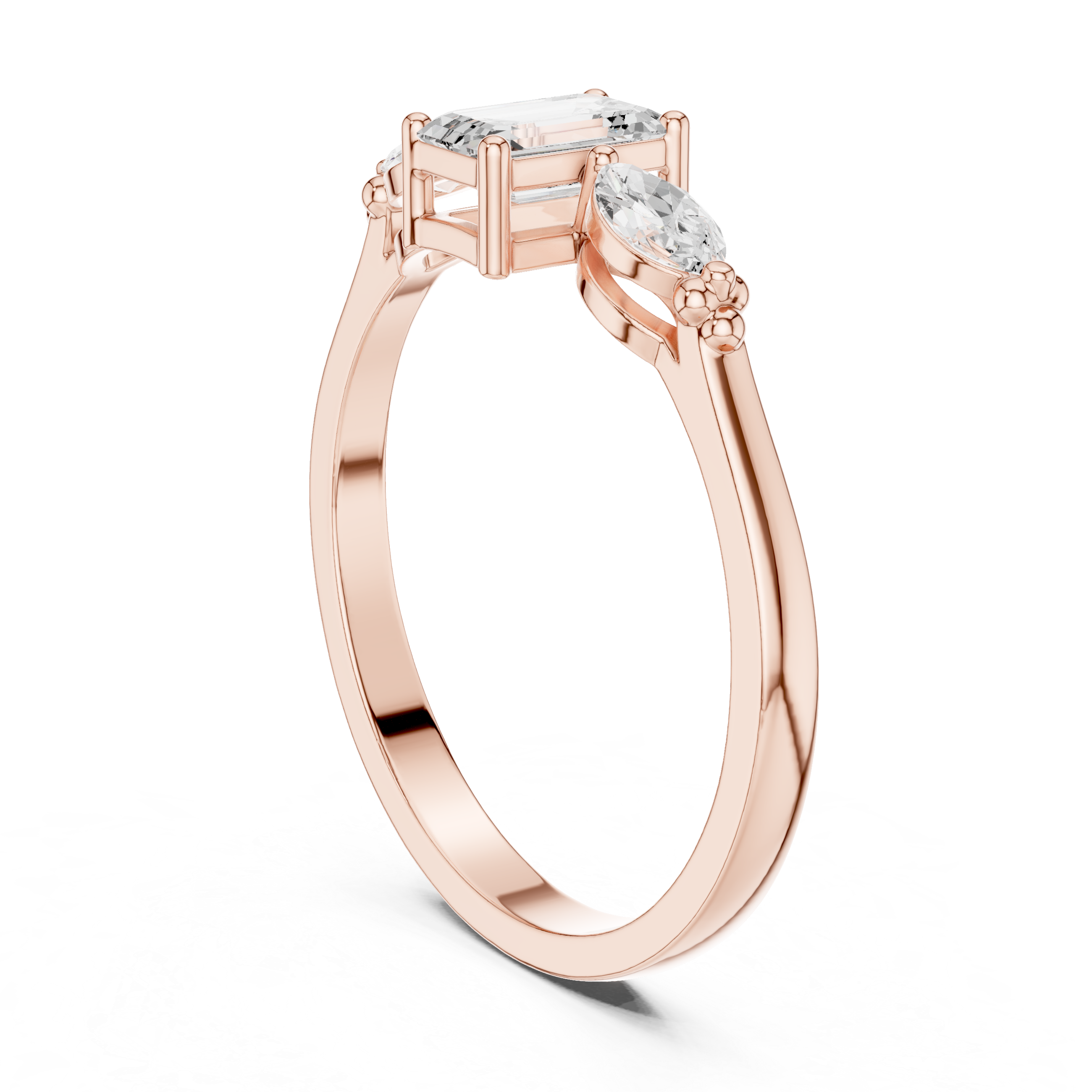Emerald Cut Three Stone Engagement Ring – Marquise Side Stone Diamond Ring