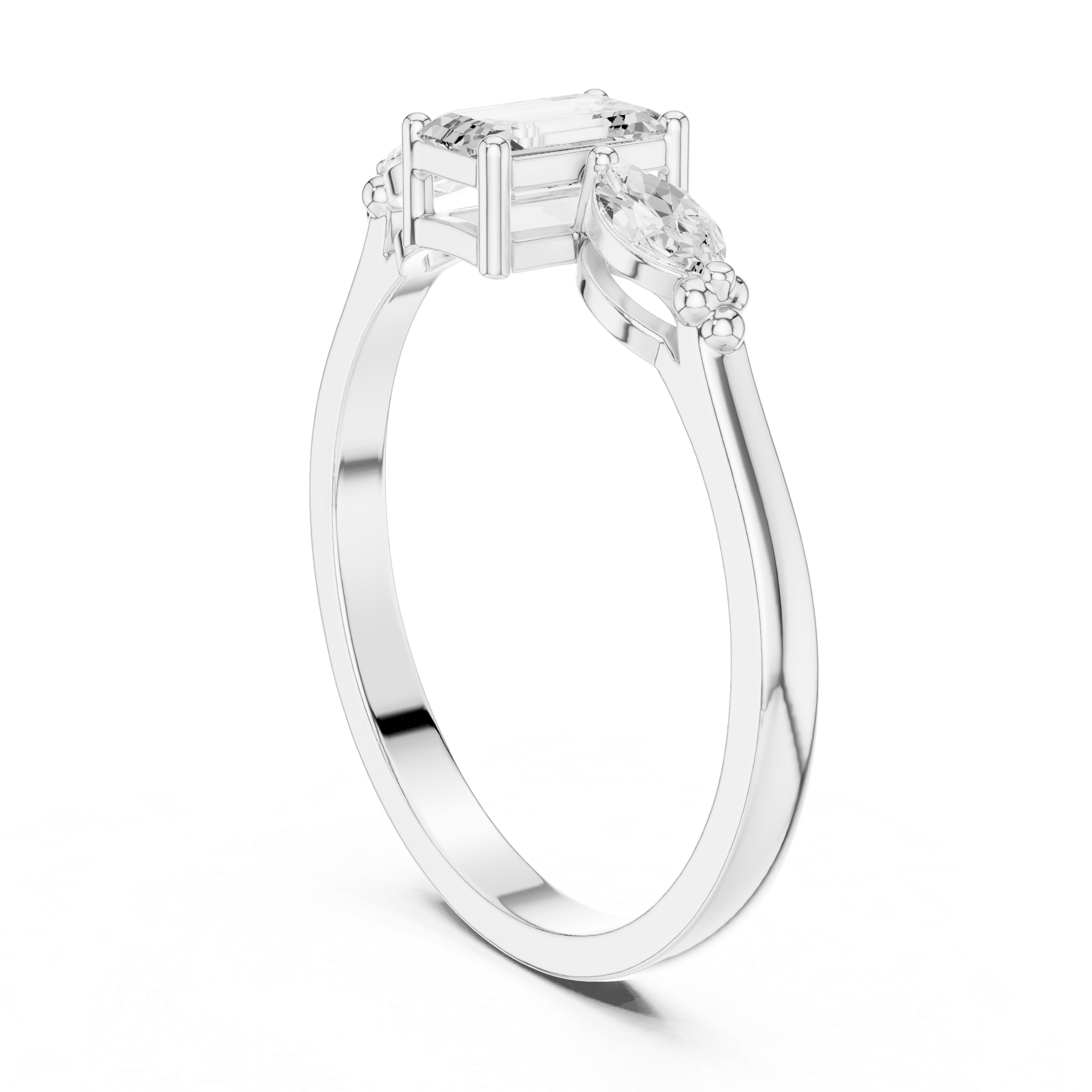 Emerald Cut Three Stone Engagement Ring – Marquise Side Stone Diamond Ring