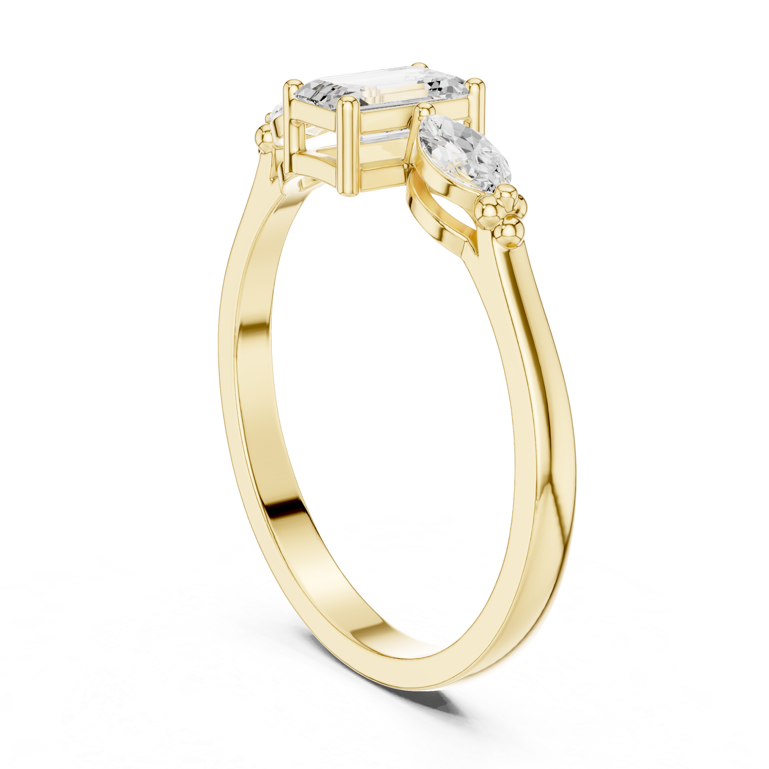 Emerald Cut Three Stone Engagement Ring – Marquise Side Stone Diamond Ring
