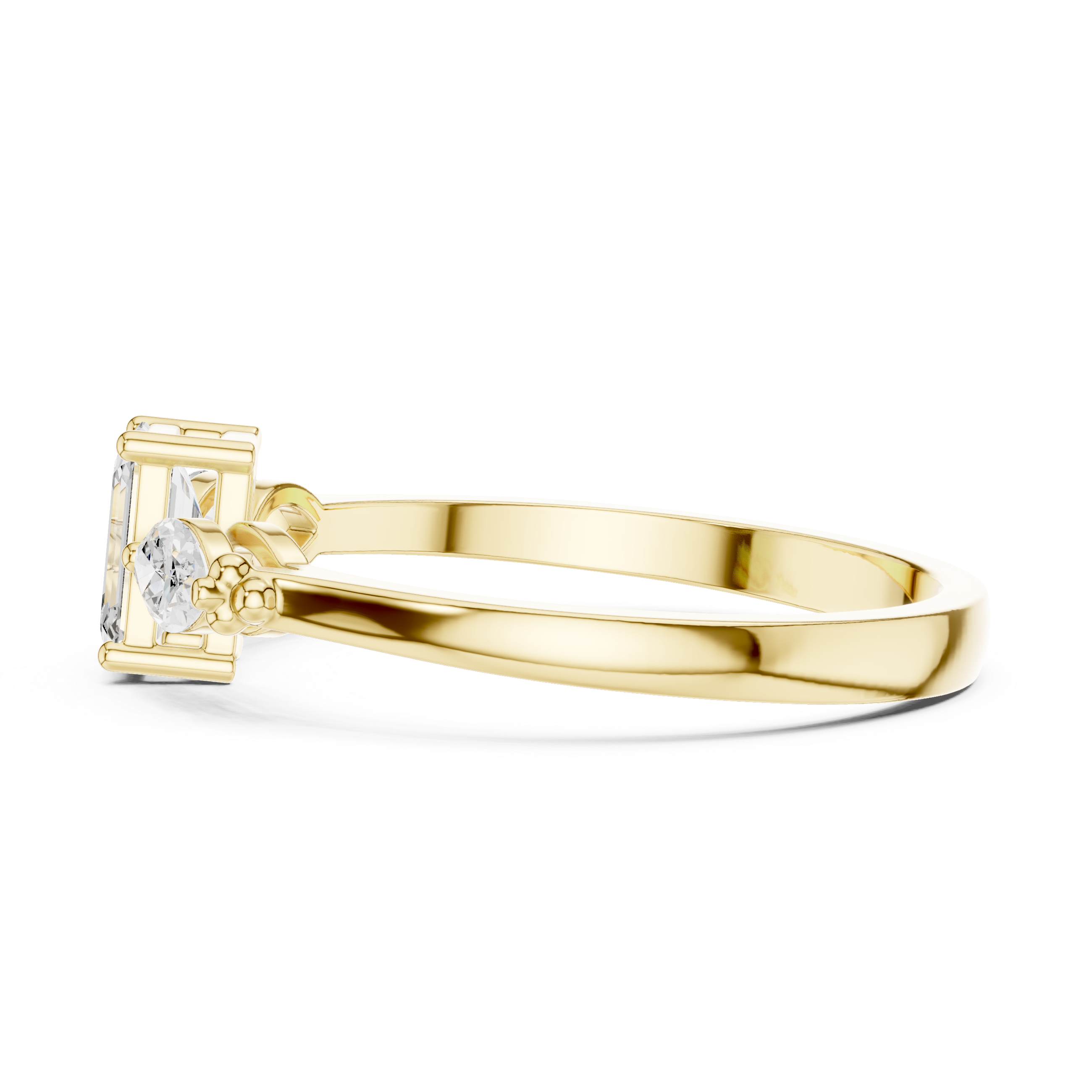 Emerald Cut Three Stone Engagement Ring – Marquise Side Stone Diamond Ring