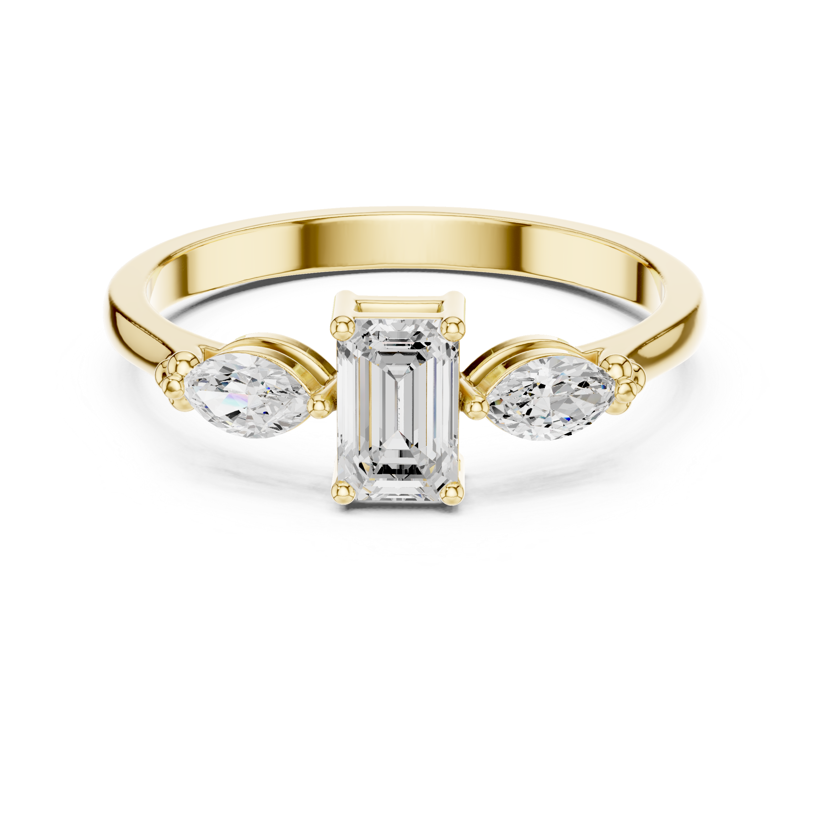 Emerald Cut Three Stone Engagement Ring – Marquise Side Stone Diamond Ring
