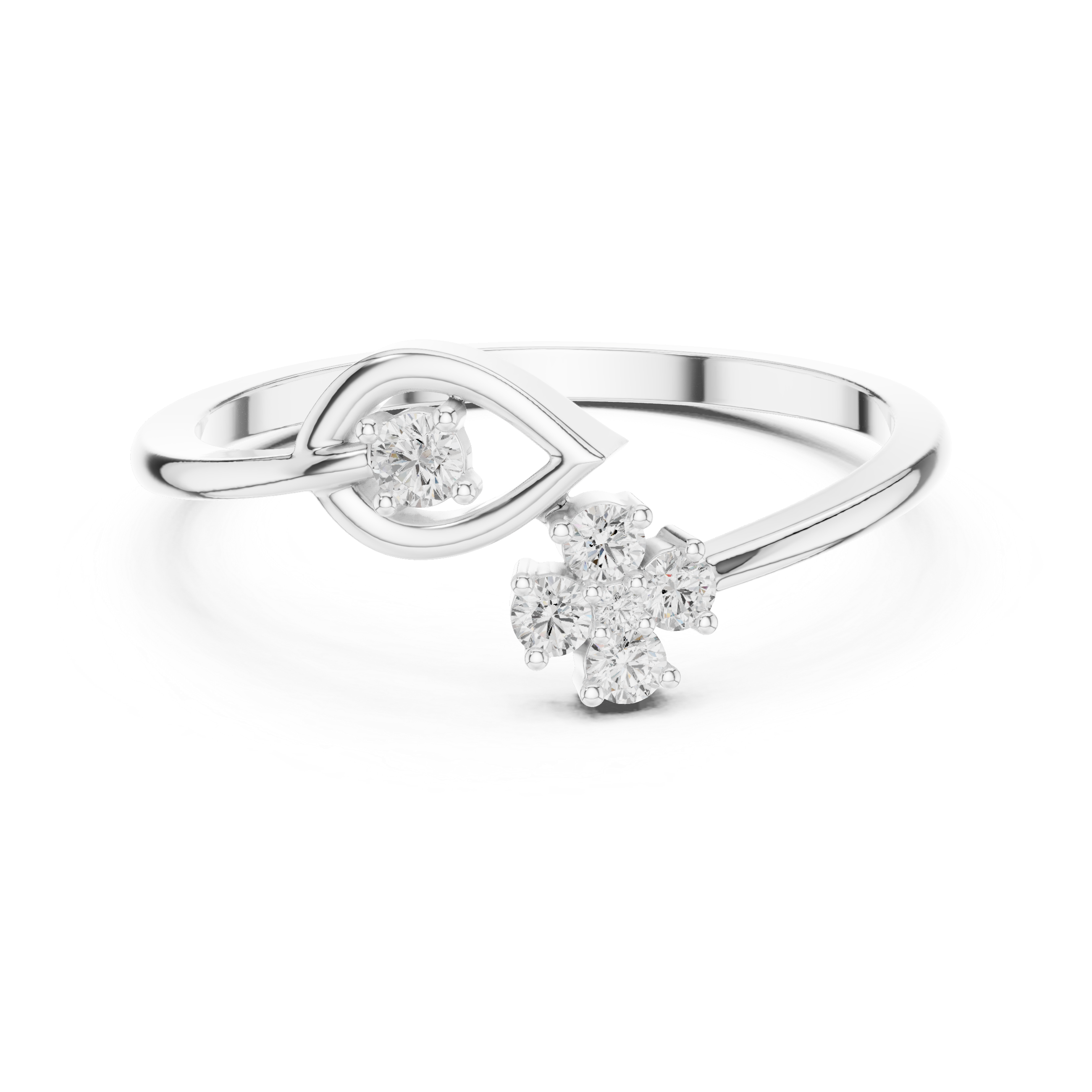 Evil Eye & Floral Diamond Open Ring – Minimalist Lucky Charm Ring