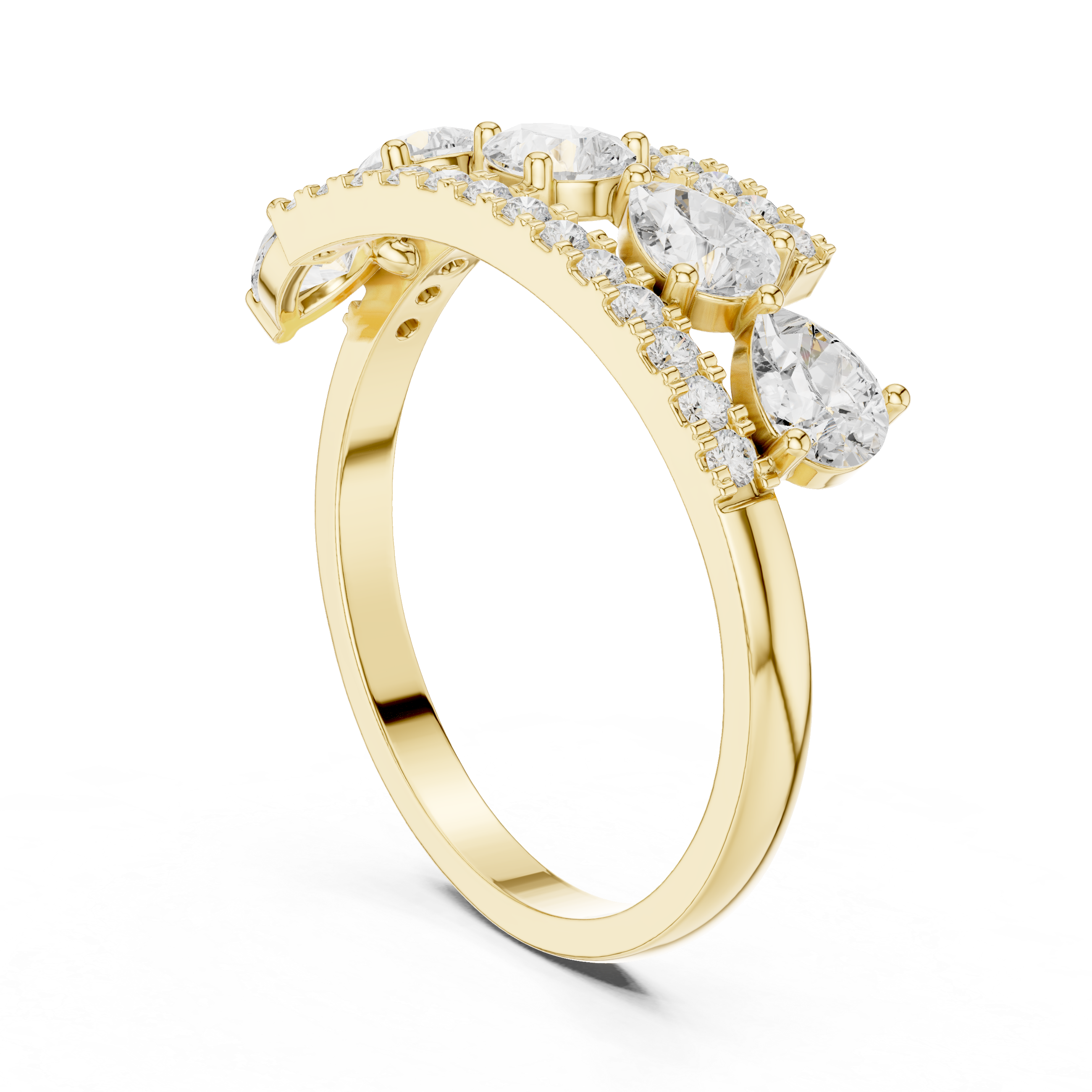 Pear Diamond Open Crossover Ring – Double Pavé Band Statement Ring