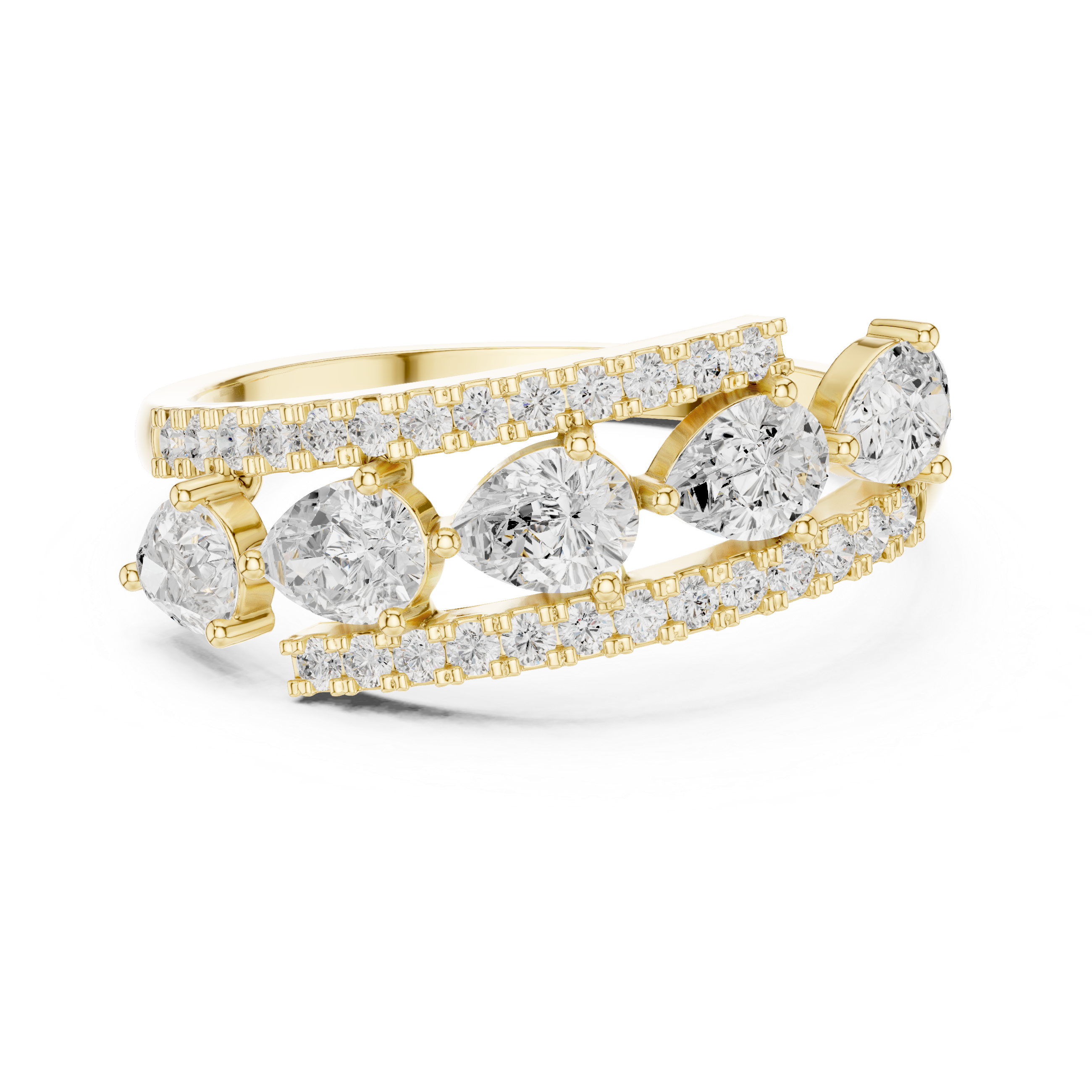 Pear Diamond Open Crossover Ring – Double Pavé Band Statement Ring