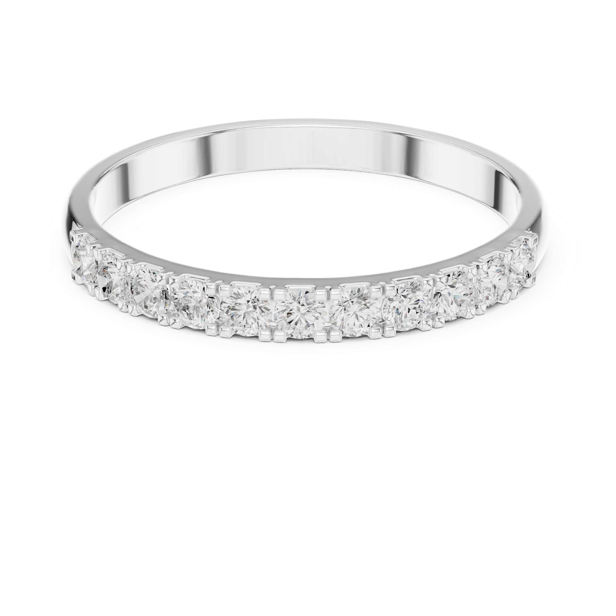Round Diamond Half Eternity Wedding Band – Minimalist Micro Prong Stackable Ring