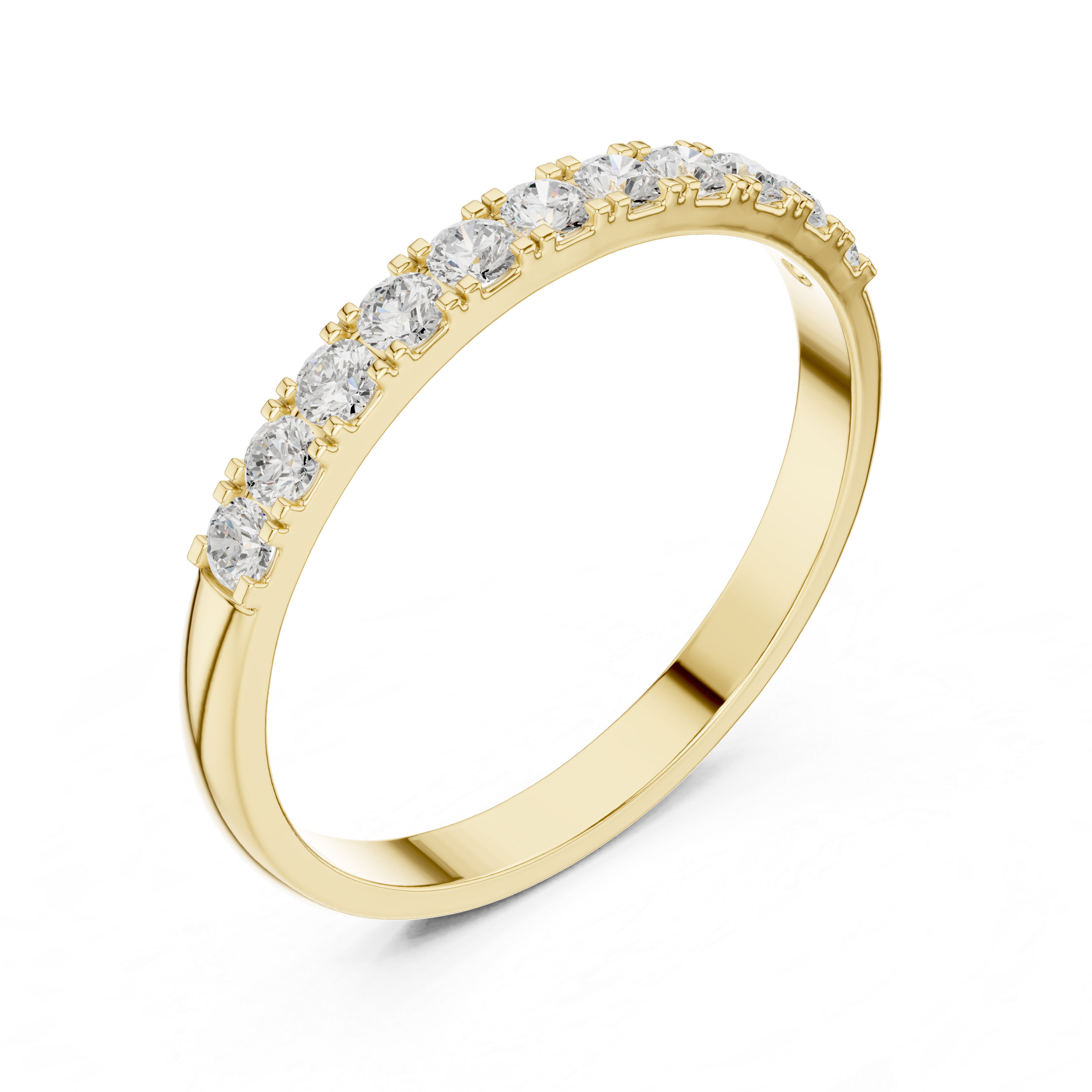 Round Diamond Half Eternity Wedding Band – Minimalist Micro Prong Stackable Ring