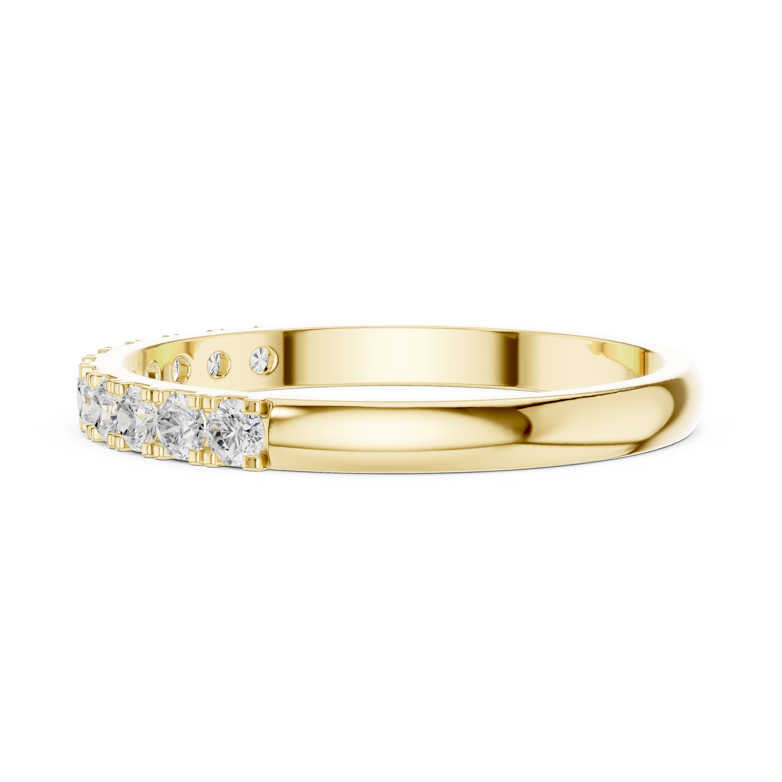 Round Diamond Half Eternity Wedding Band – Minimalist Micro Prong Stackable Ring