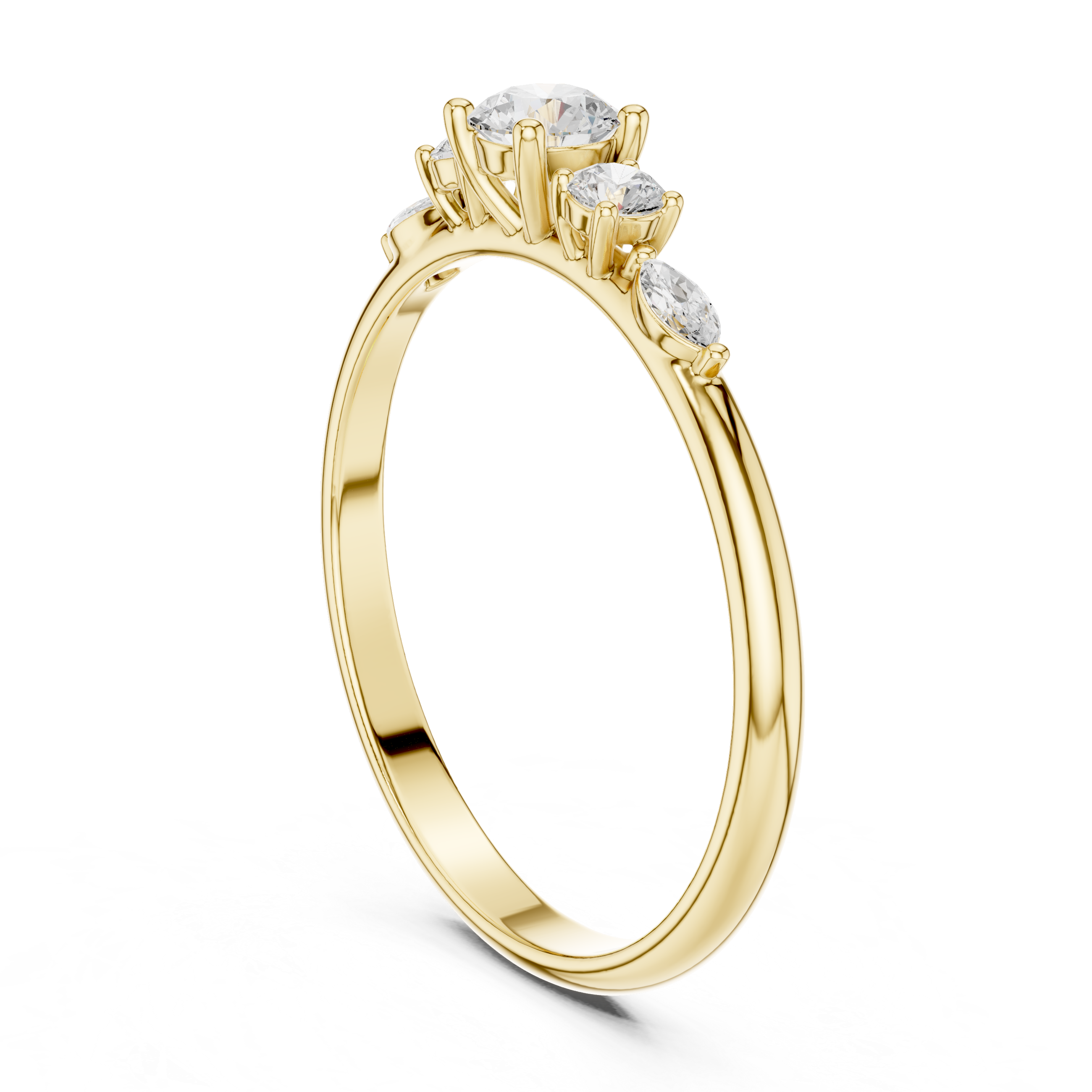Round Diamond Engagement Ring with Marquise Side Stones – Classic Five Stone Promise Ring