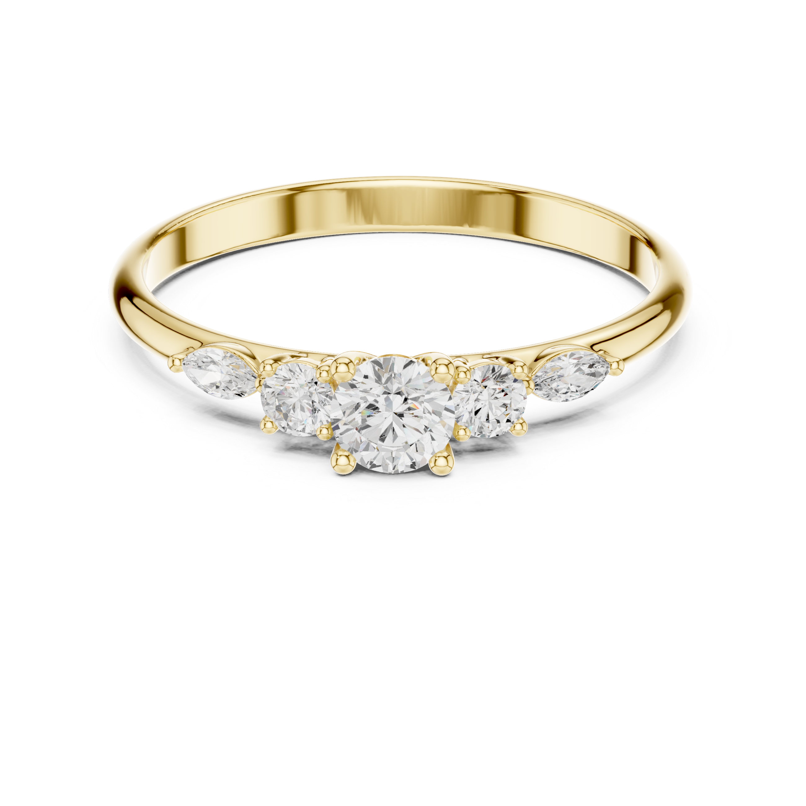 Round Diamond Engagement Ring with Marquise Side Stones – Classic Five Stone Promise Ring