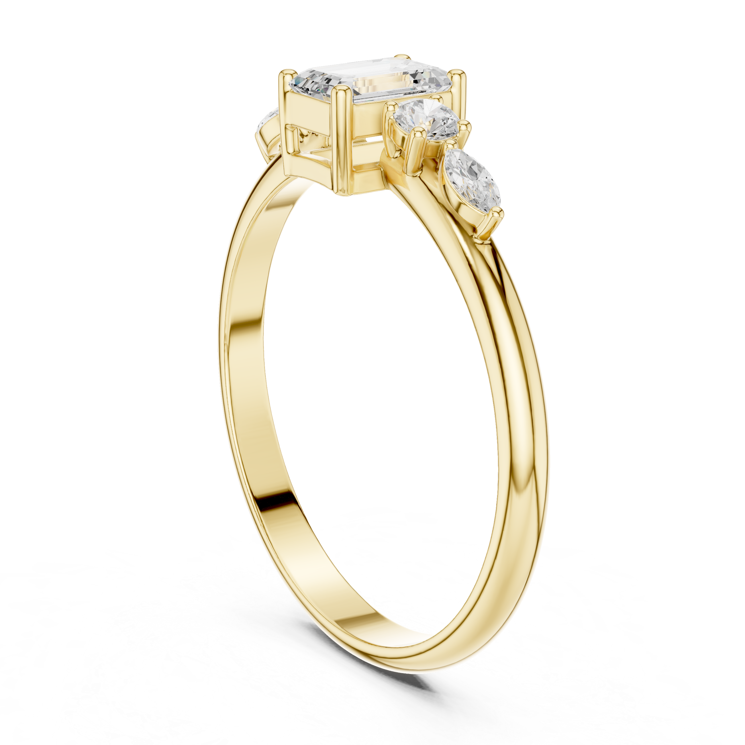 Emerald Cut Diamond Engagement Ring with Marquise Side Stones – Vintage Inspired Five Stone Ring