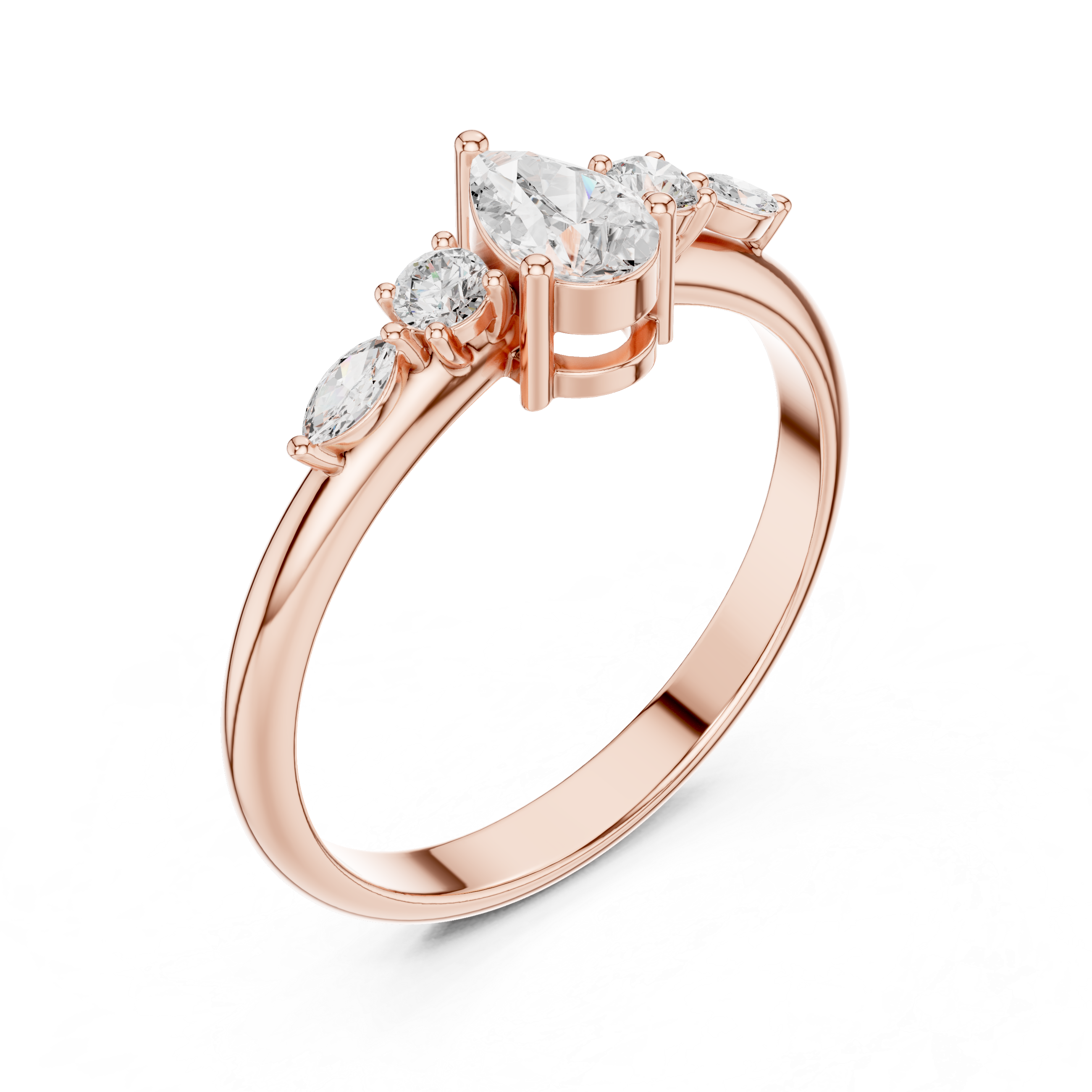 Pear Diamond Cluster Ring – Vintage Inspired Five Stone Engagement Ring