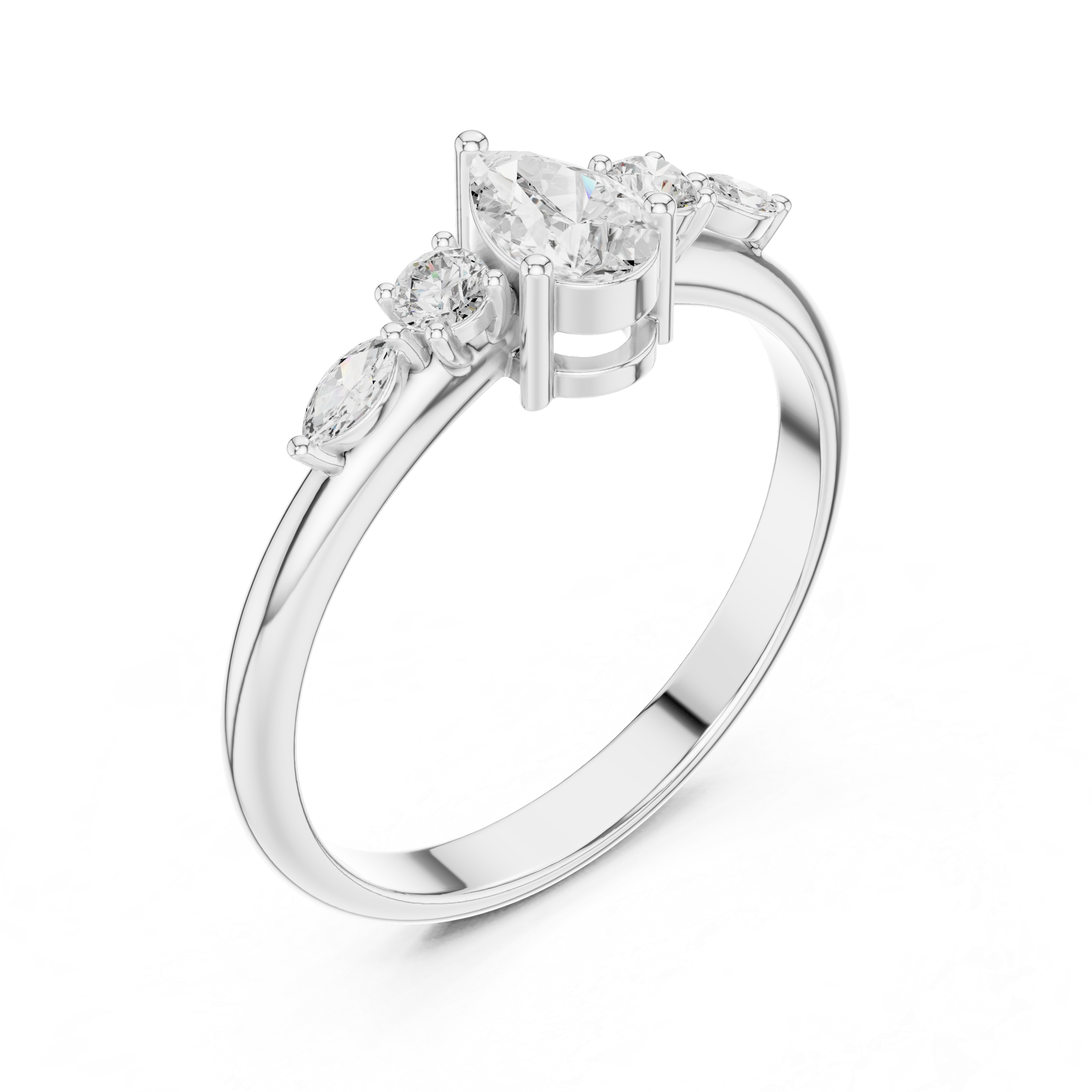 Pear Diamond Cluster Ring – Vintage Inspired Five Stone Engagement Ring