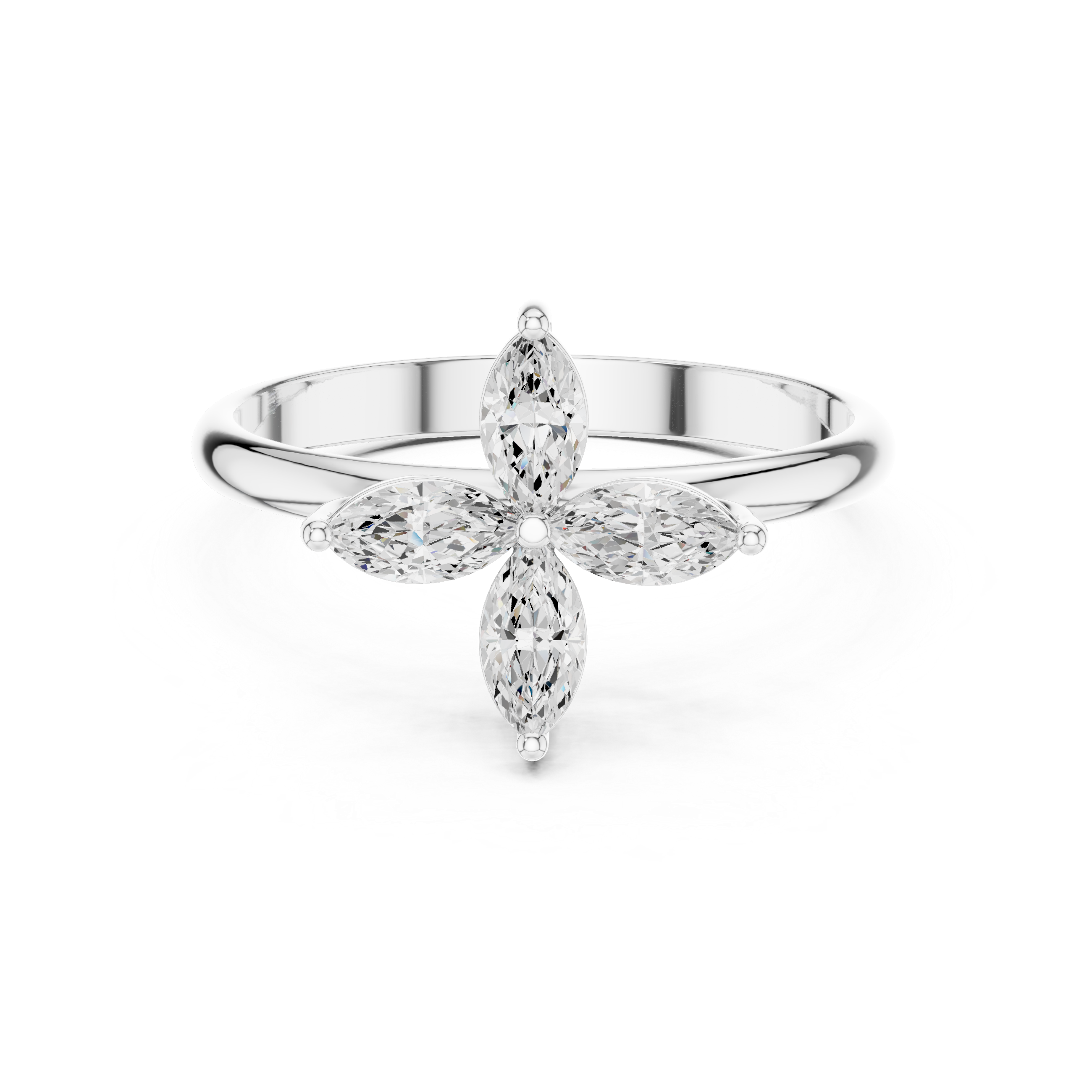 Floral Marquise Diamond Ring – Four Petal Flower Inspired Statement Ring