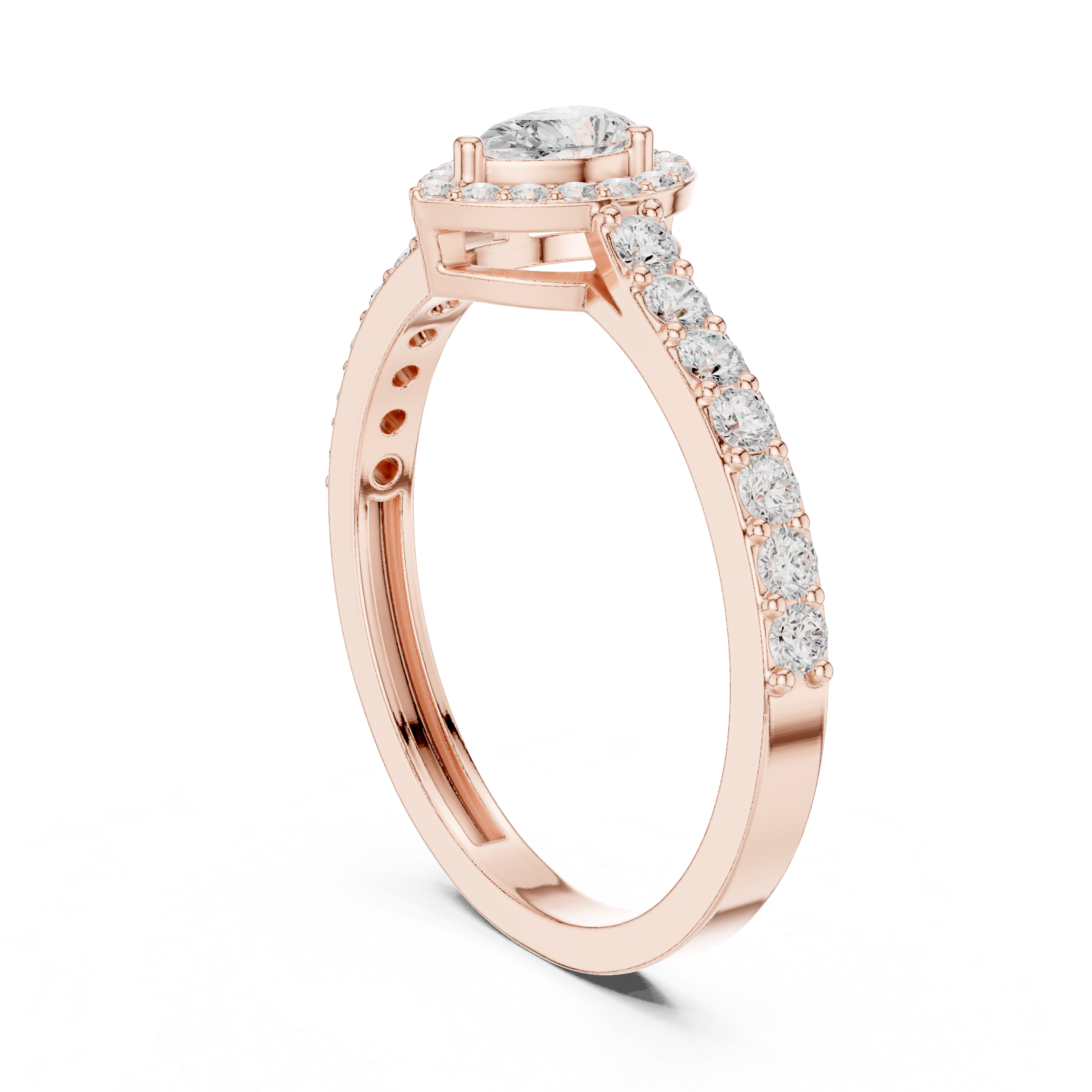 Pear Halo Diamond Engagement Ring – Pavé Band Teardrop Halo Ring