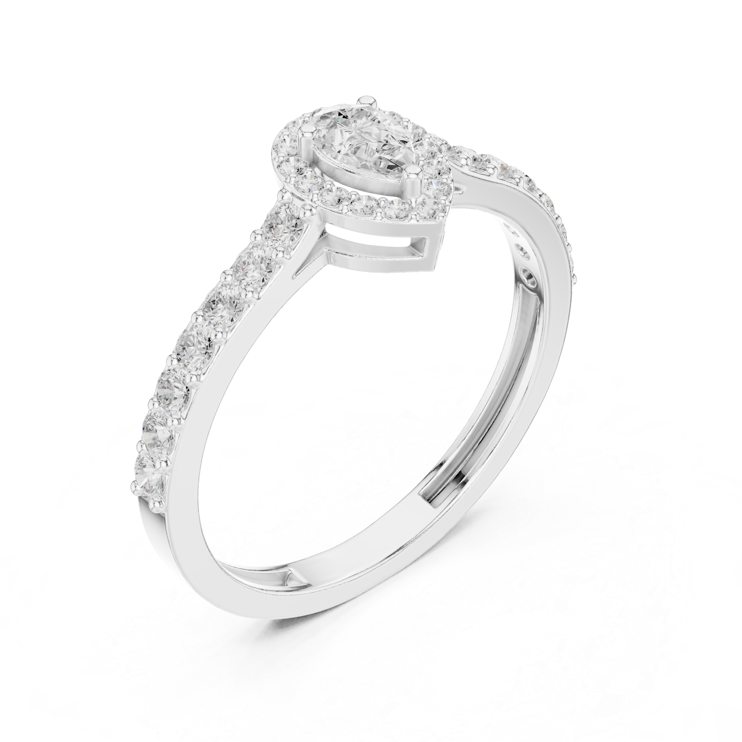 Pear Halo Diamond Engagement Ring – Pavé Band Teardrop Halo Ring