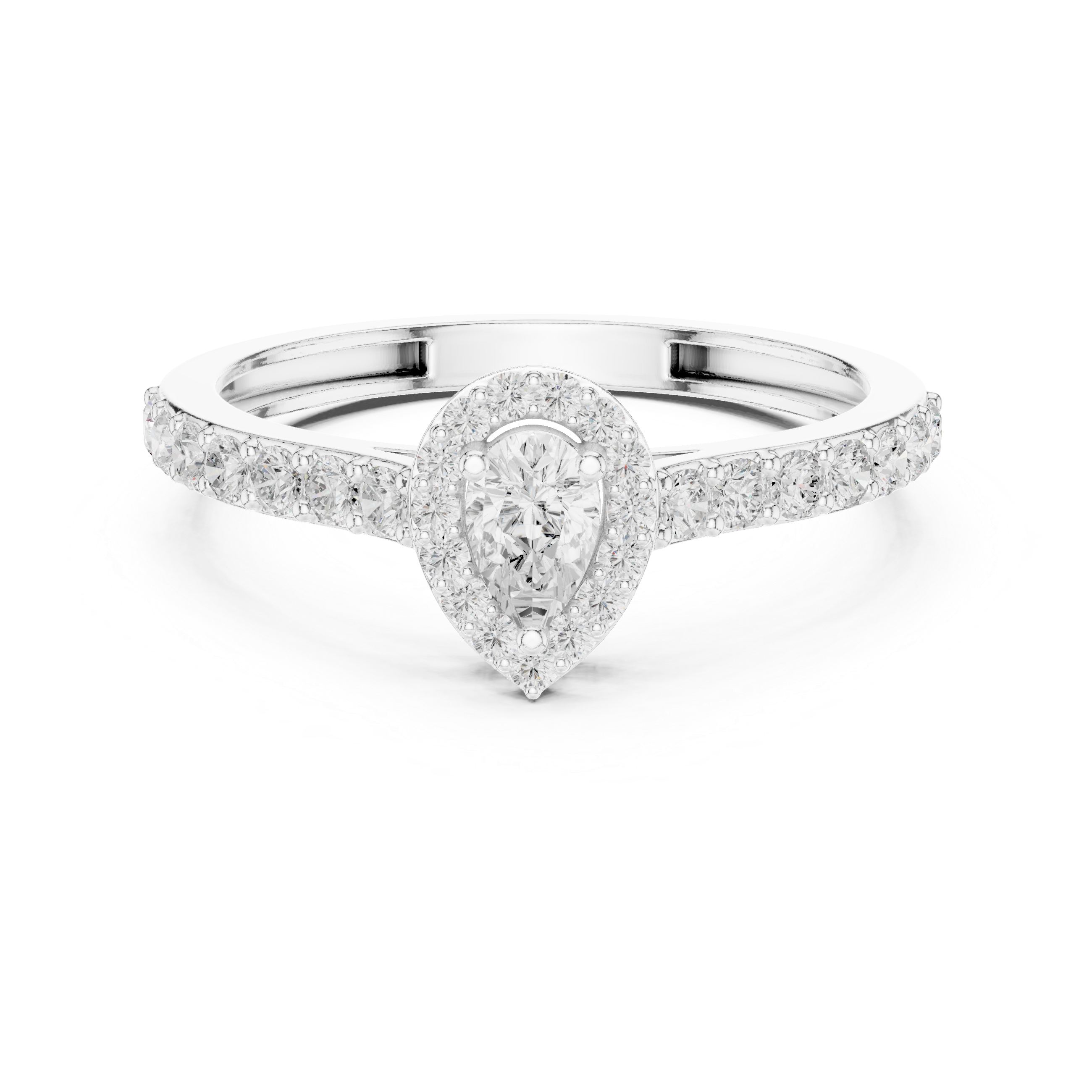 Pear Halo Diamond Engagement Ring – Pavé Band Teardrop Halo Ring
