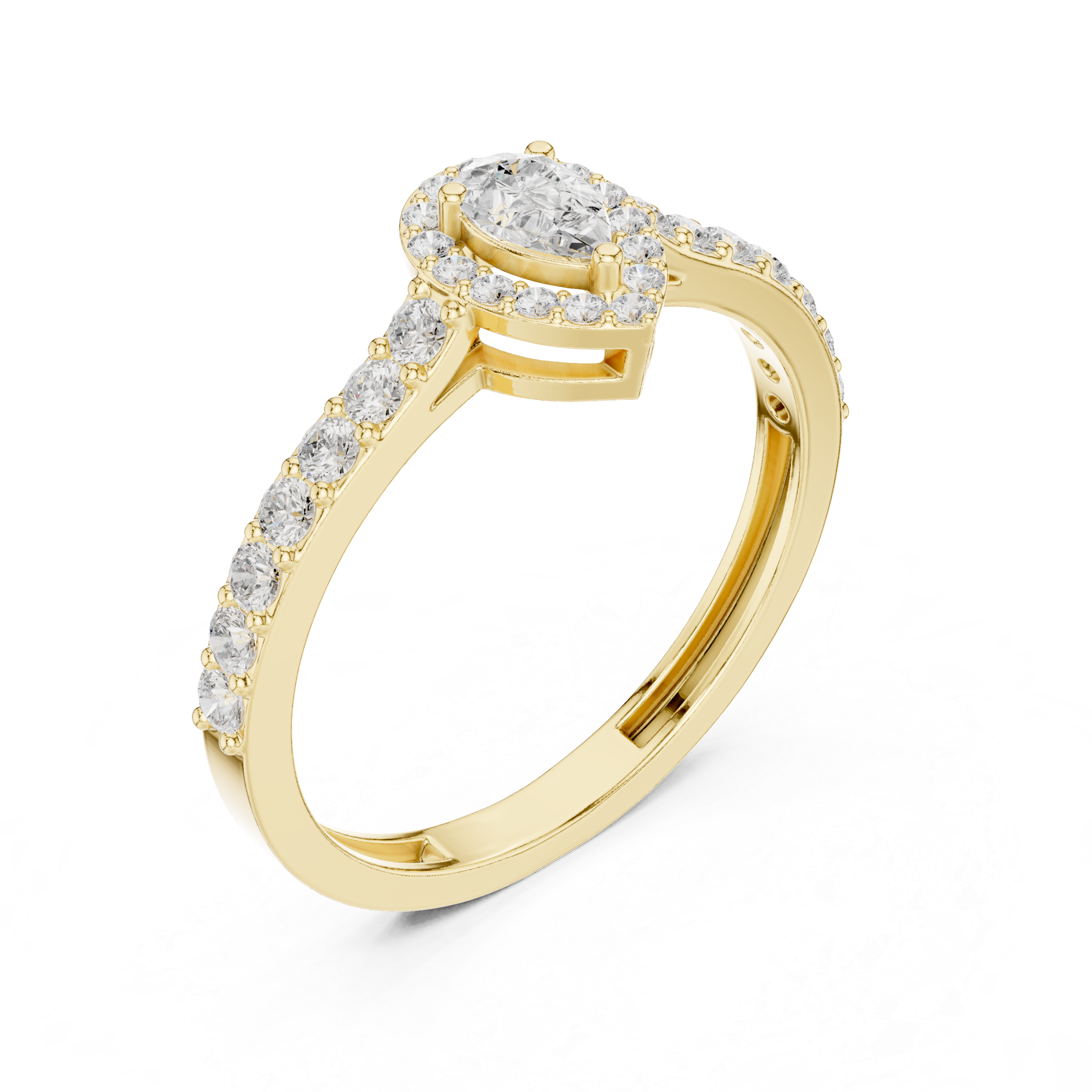 Pear Halo Diamond Engagement Ring – Pavé Band Teardrop Halo Ring