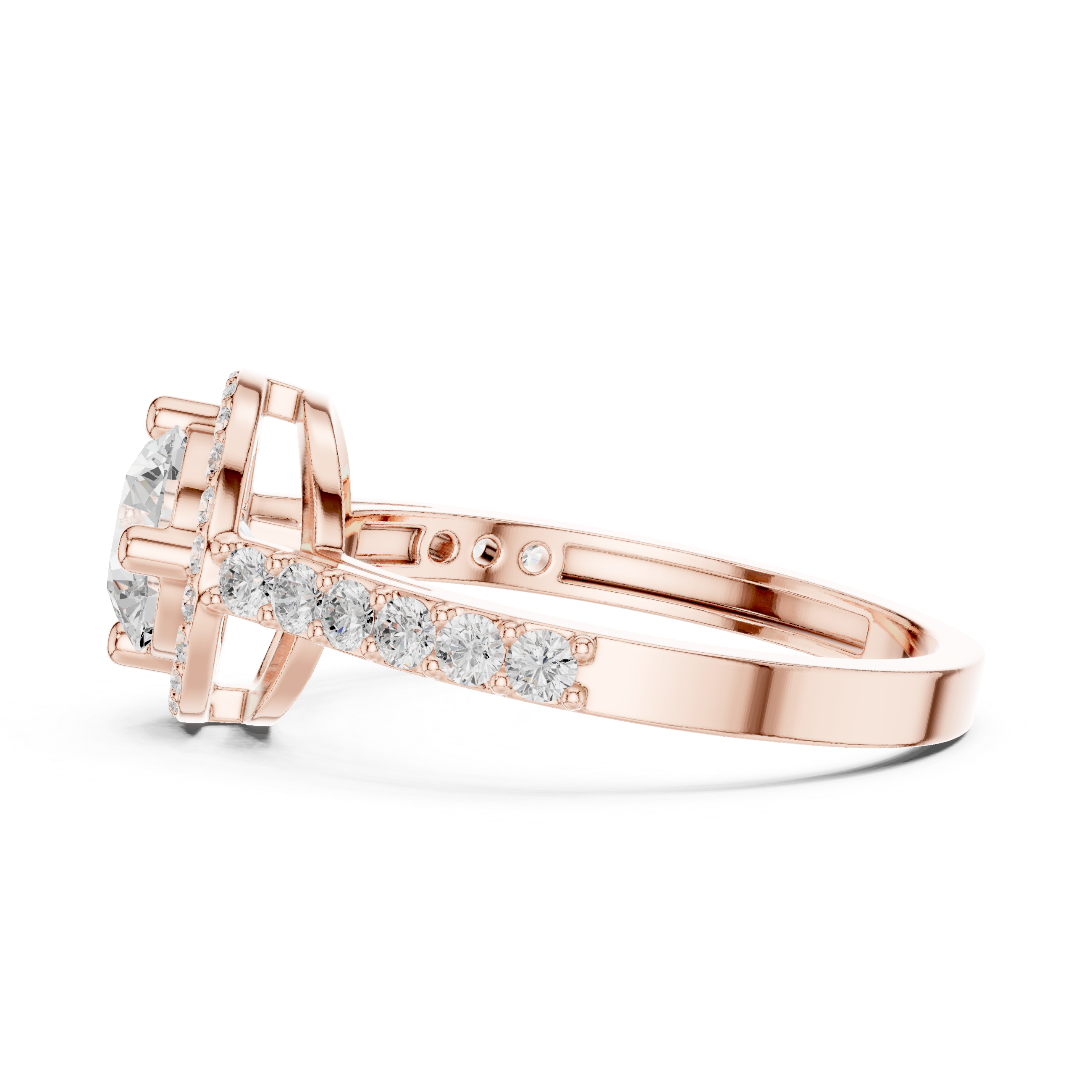 Round Halo Diamond Engagement Ring – Pavé Band Halo Solitaire Ring