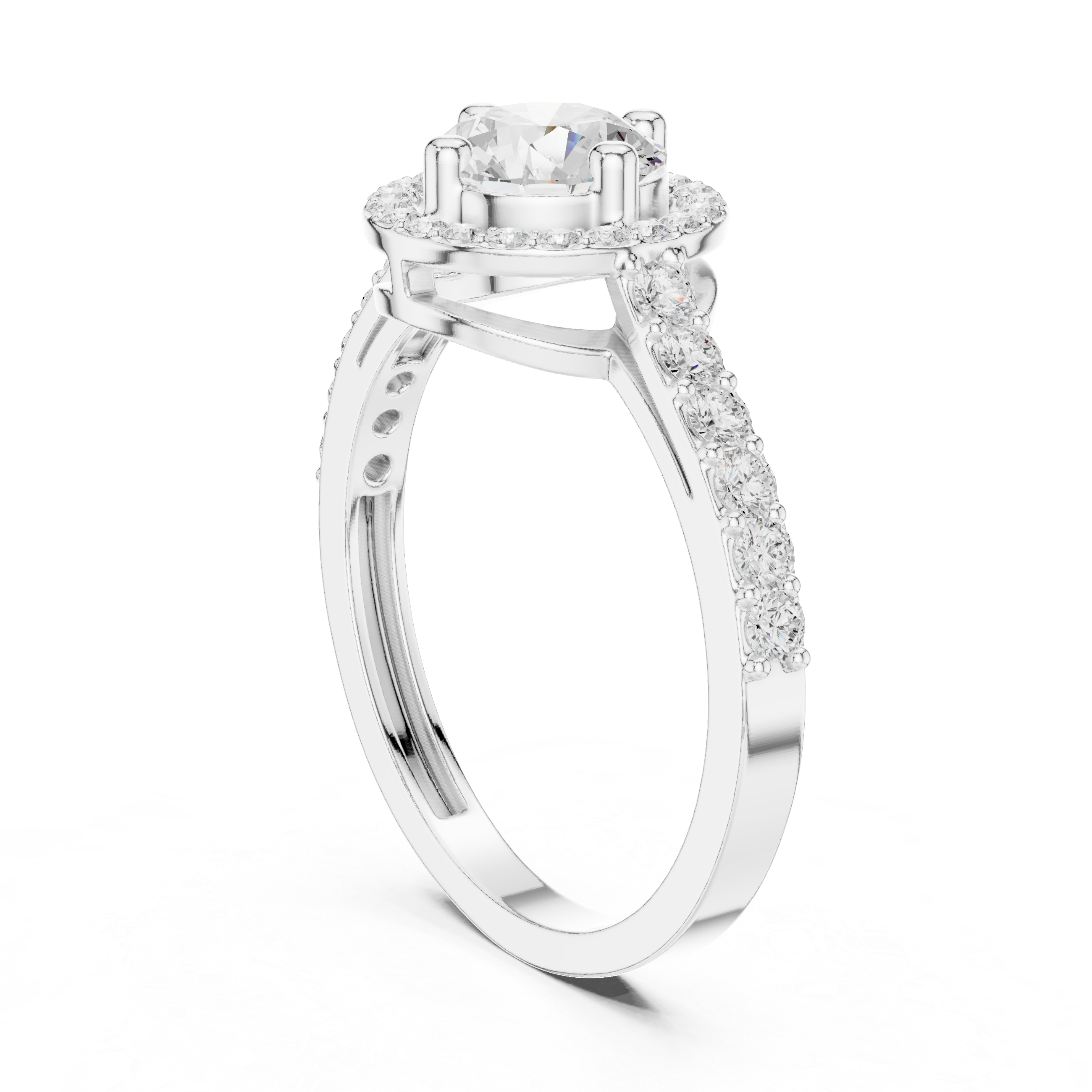 Round Halo Diamond Engagement Ring – Pavé Band Halo Solitaire Ring