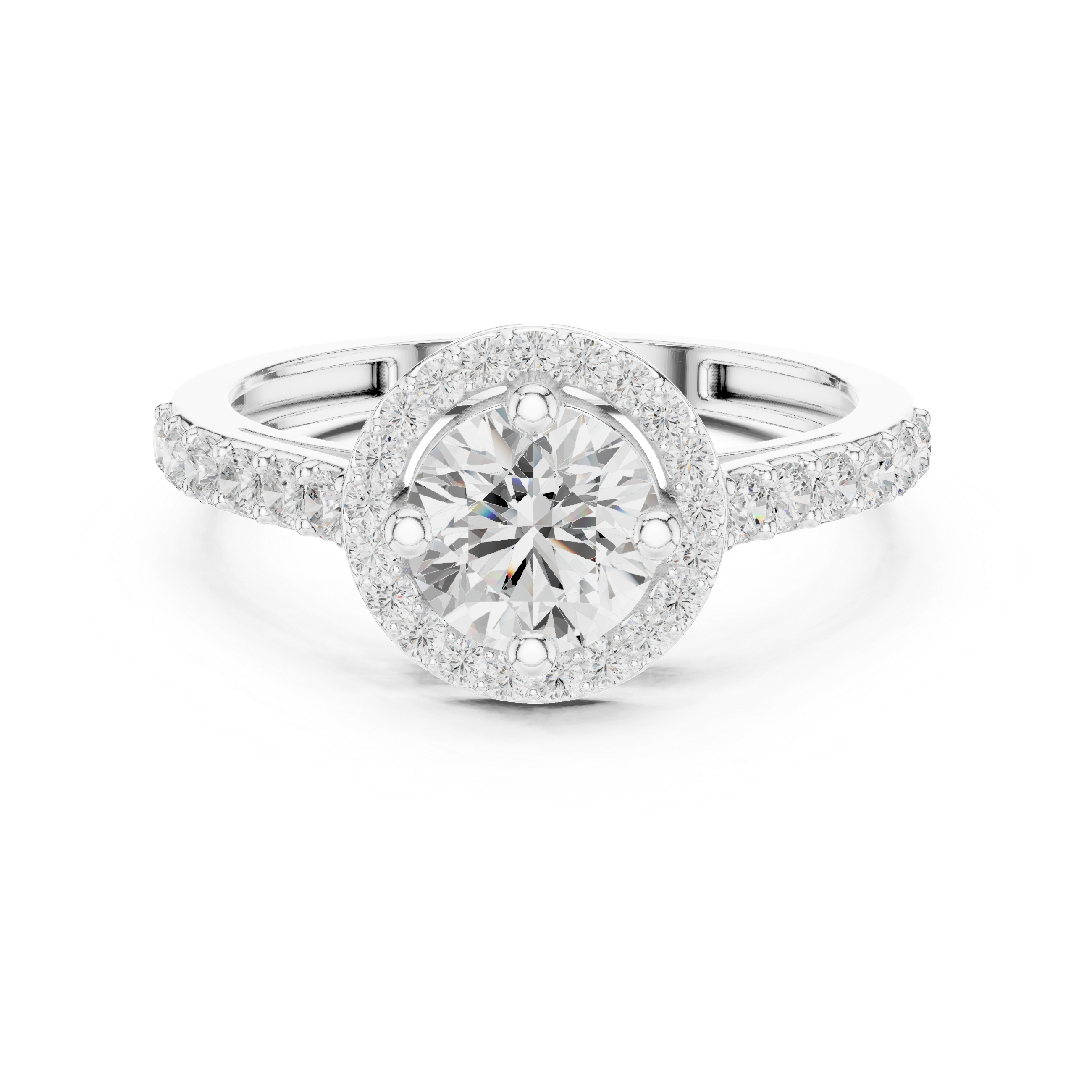 Round Halo Diamond Engagement Ring – Pavé Band Halo Solitaire Ring