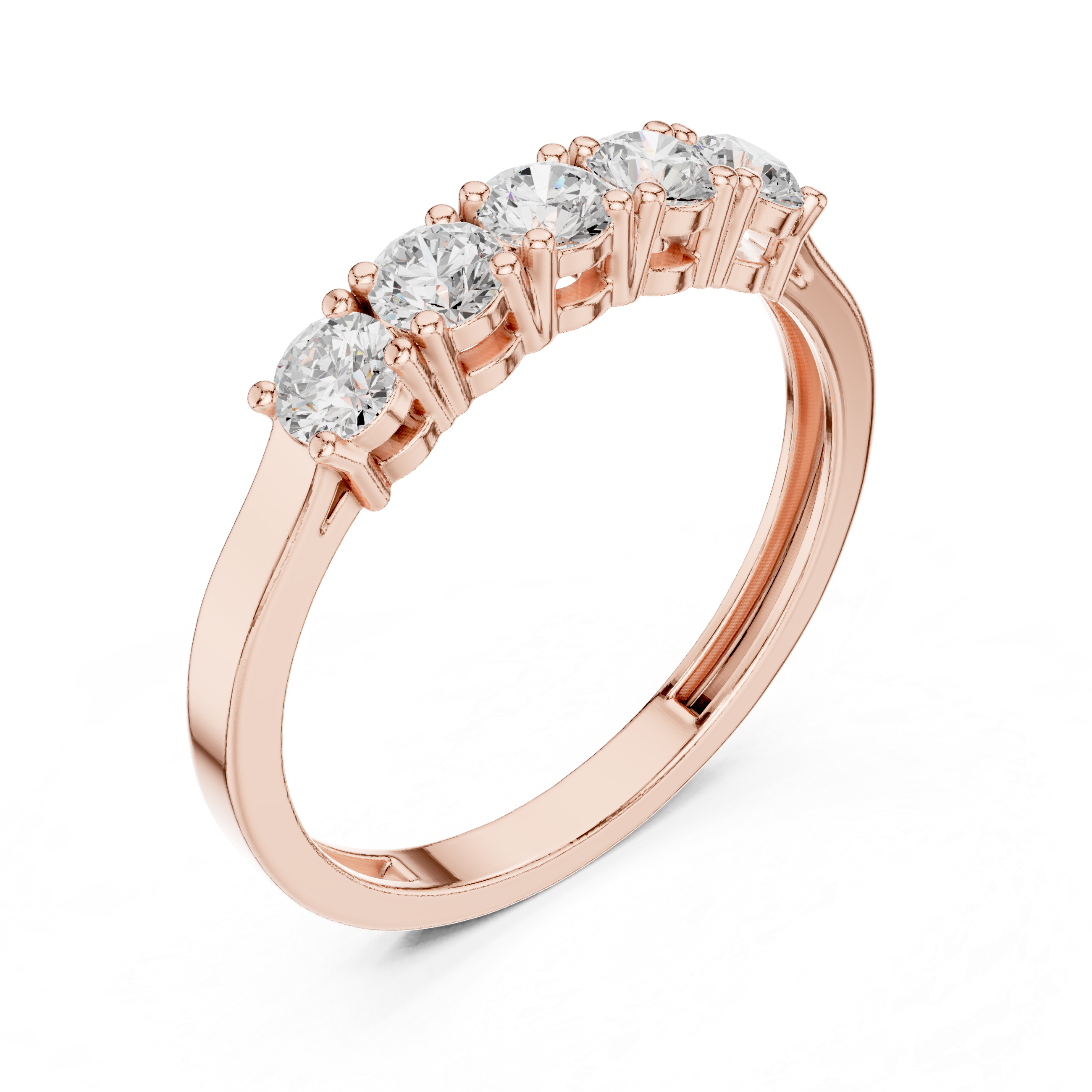 Five Stone Round Diamond Anniversary Ring – Classic Shared Prong Wedding Band