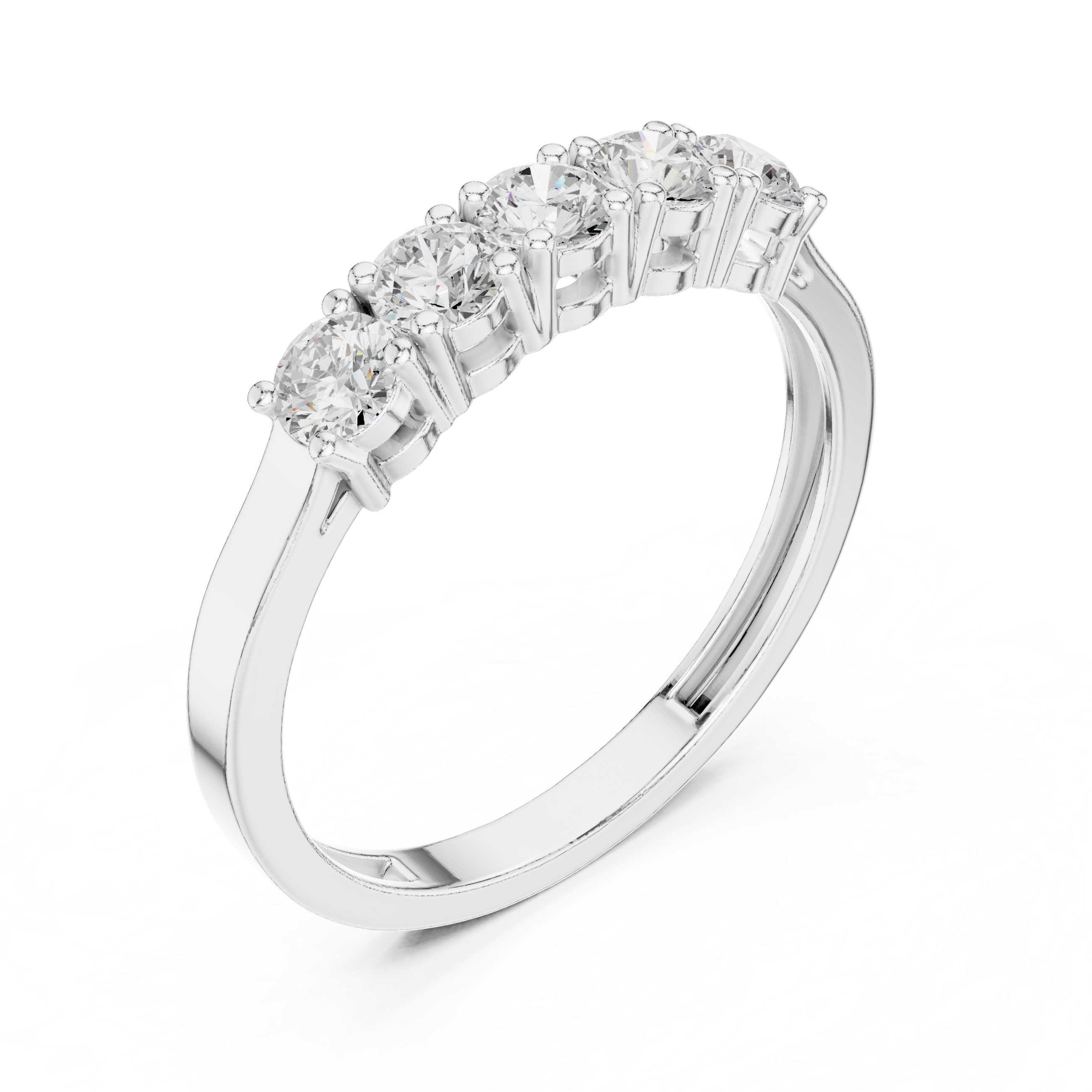 Five Stone Round Diamond Anniversary Ring – Classic Shared Prong Wedding Band