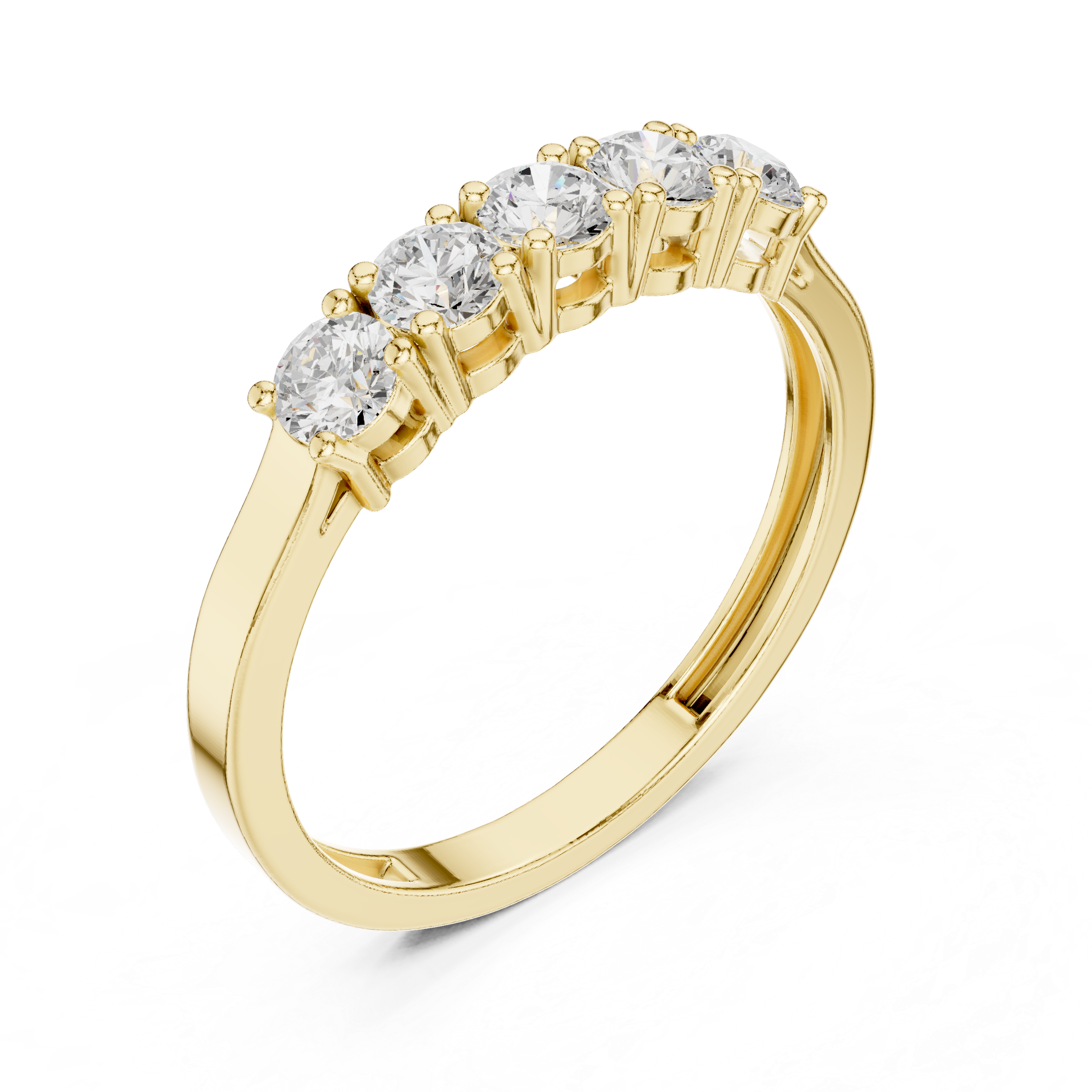 Five Stone Round Diamond Anniversary Ring – Classic Shared Prong Wedding Band