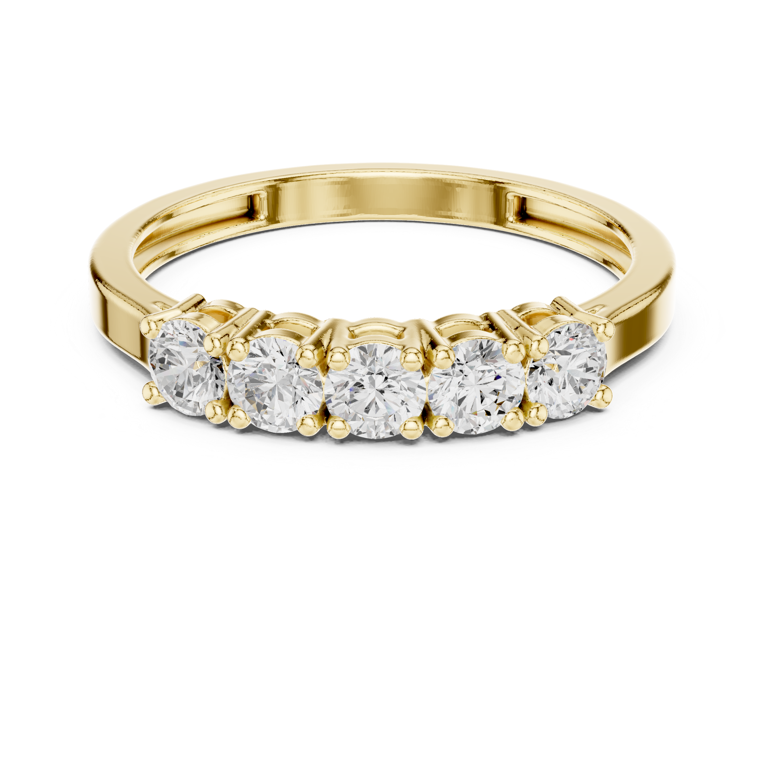 Five Stone Round Diamond Anniversary Ring – Classic Shared Prong Wedding Band
