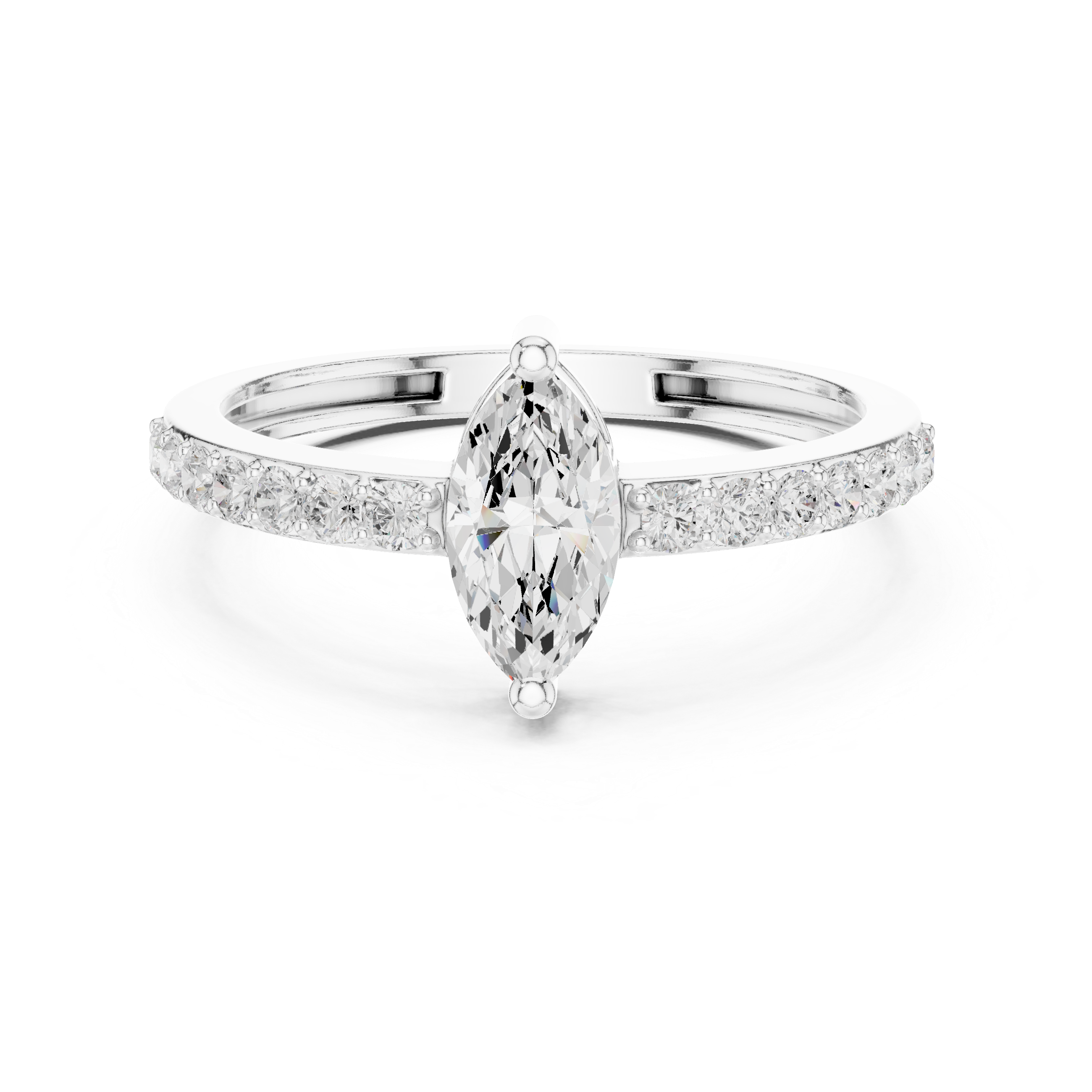 Marquise Cut Diamond Engagement Ring – Pavé Solitaire Ring with Round Diamond Accents