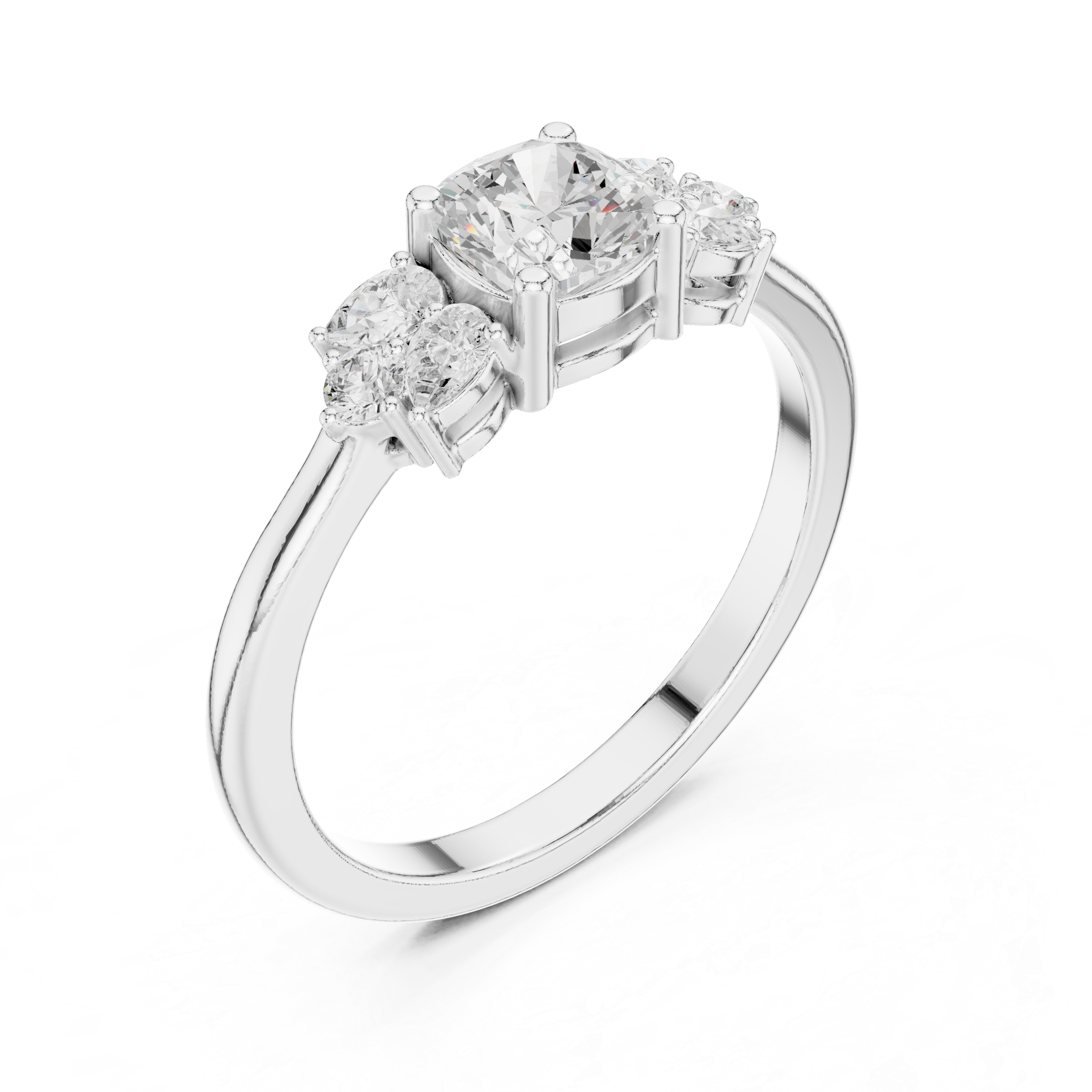 Cushion Cut Diamond Engagement Ring – Three Stone Pear Accent Ring with Vintage-Inspired Elegance