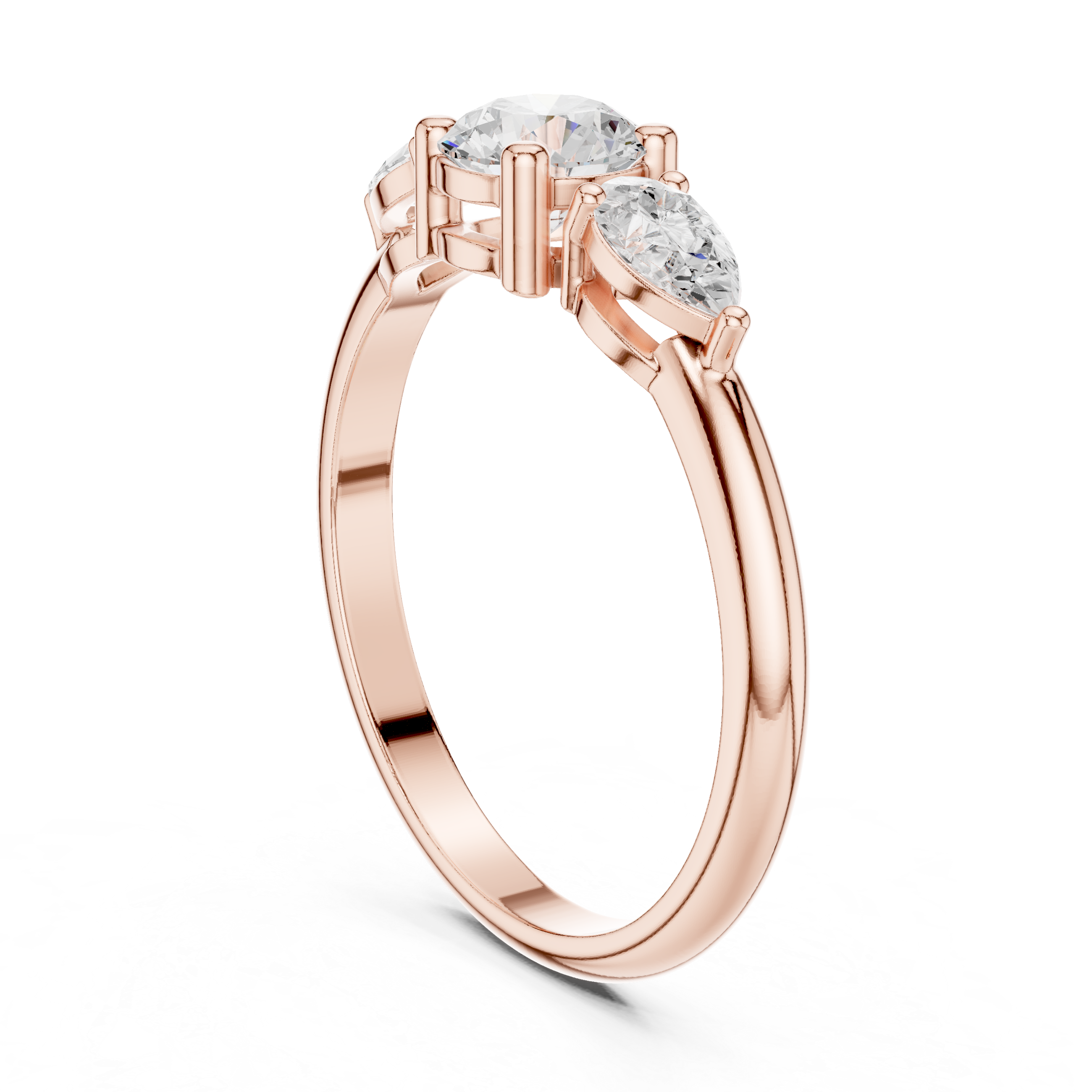 Three Stone Cushion & Pear Diamond Engagement Ring – Classic Trilogy Ring with Pear Side Stones