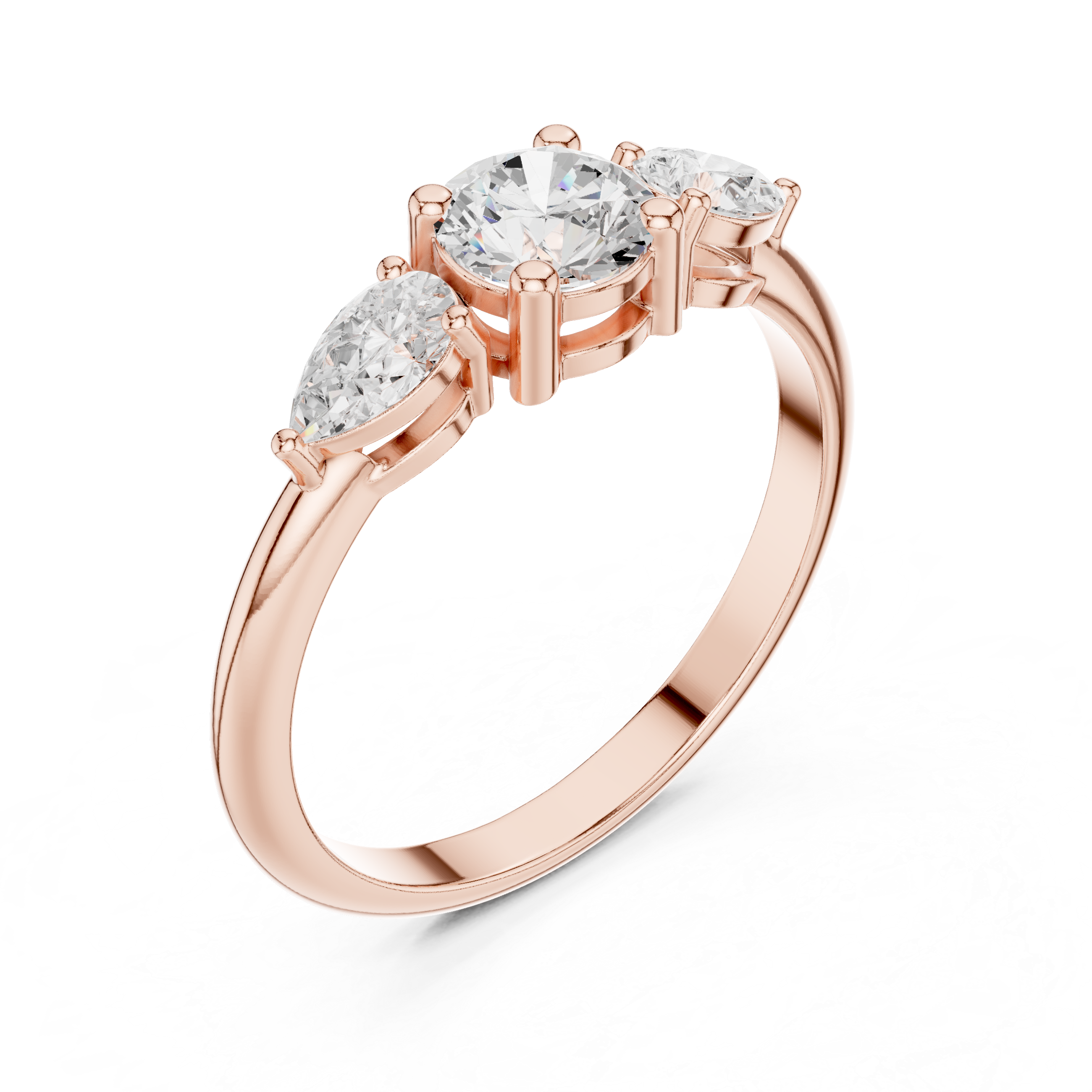 Three Stone Cushion & Pear Diamond Engagement Ring – Classic Trilogy Ring with Pear Side Stones