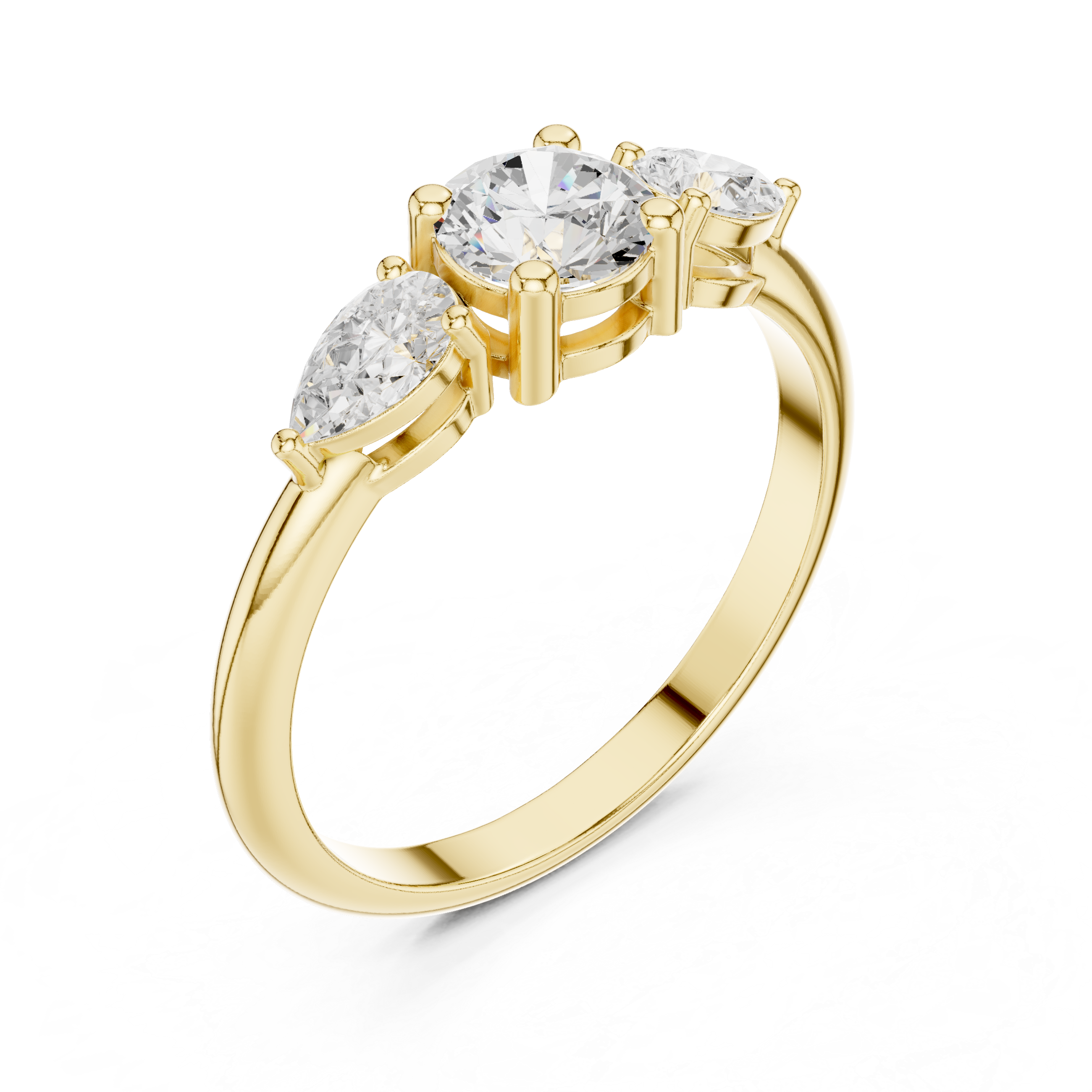 Three Stone Cushion & Pear Diamond Engagement Ring – Classic Trilogy Ring with Pear Side Stones