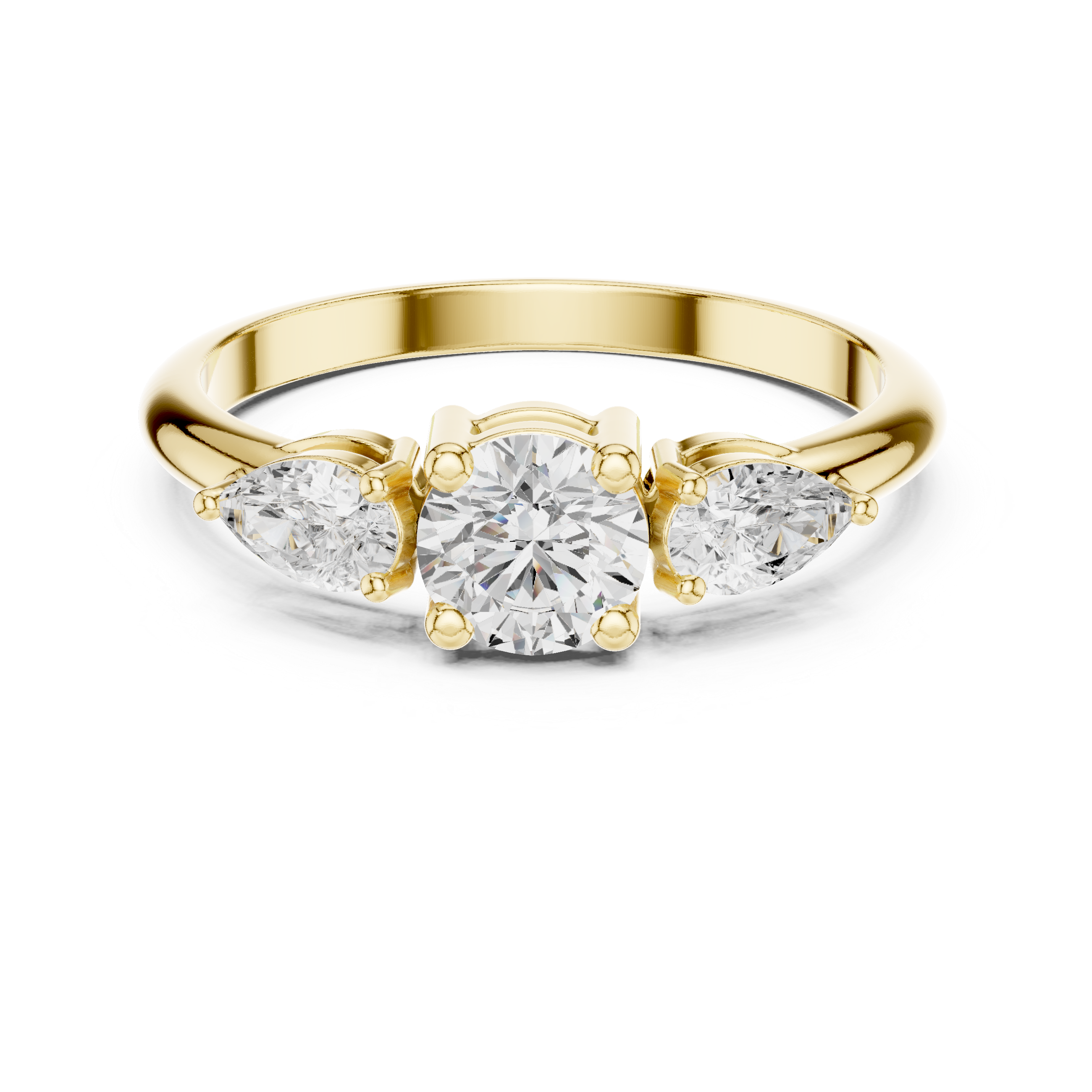 Three Stone Cushion & Pear Diamond Engagement Ring – Classic Trilogy Ring with Pear Side Stones