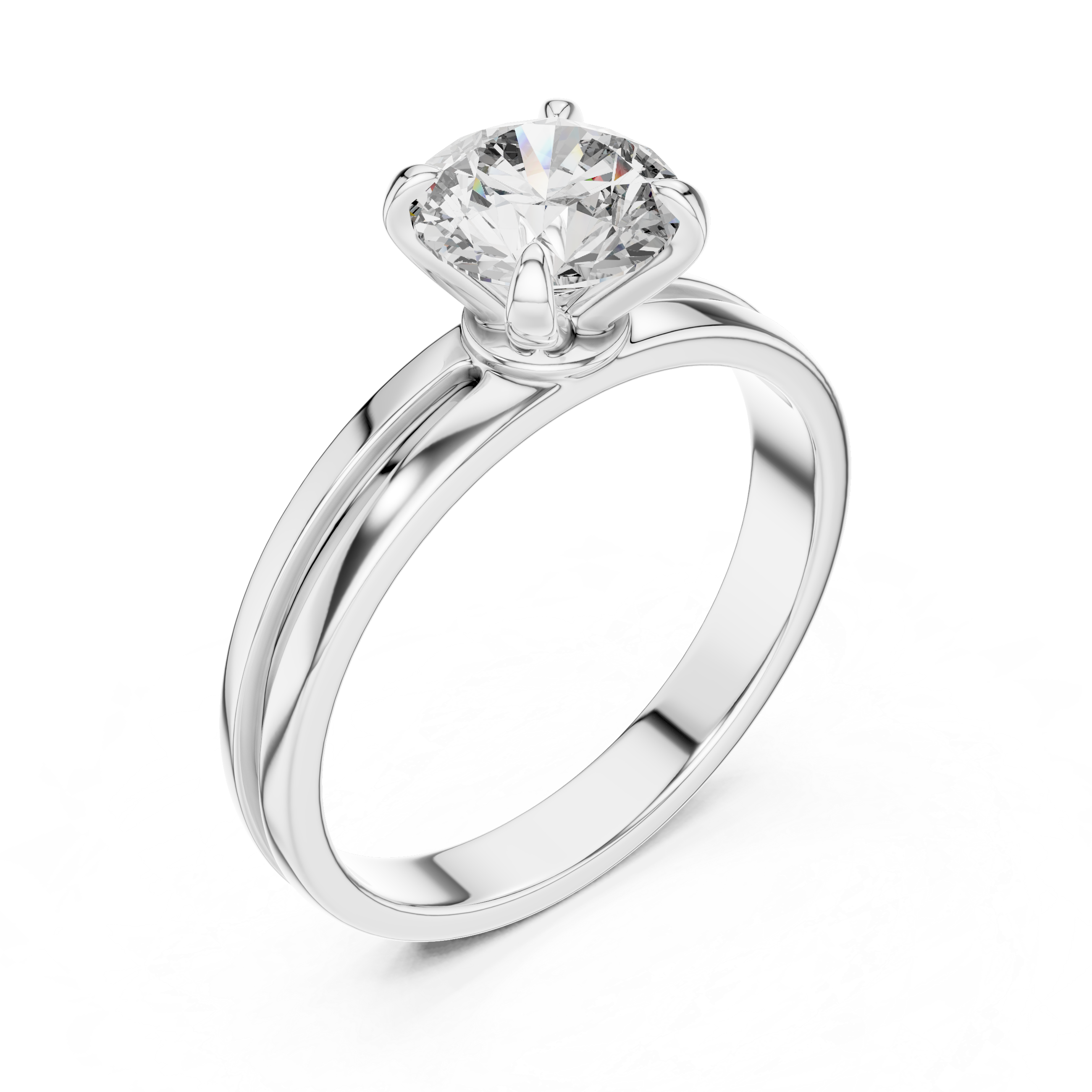 Minimalist Solitaire Engagement Ring with Double Groove Band Design