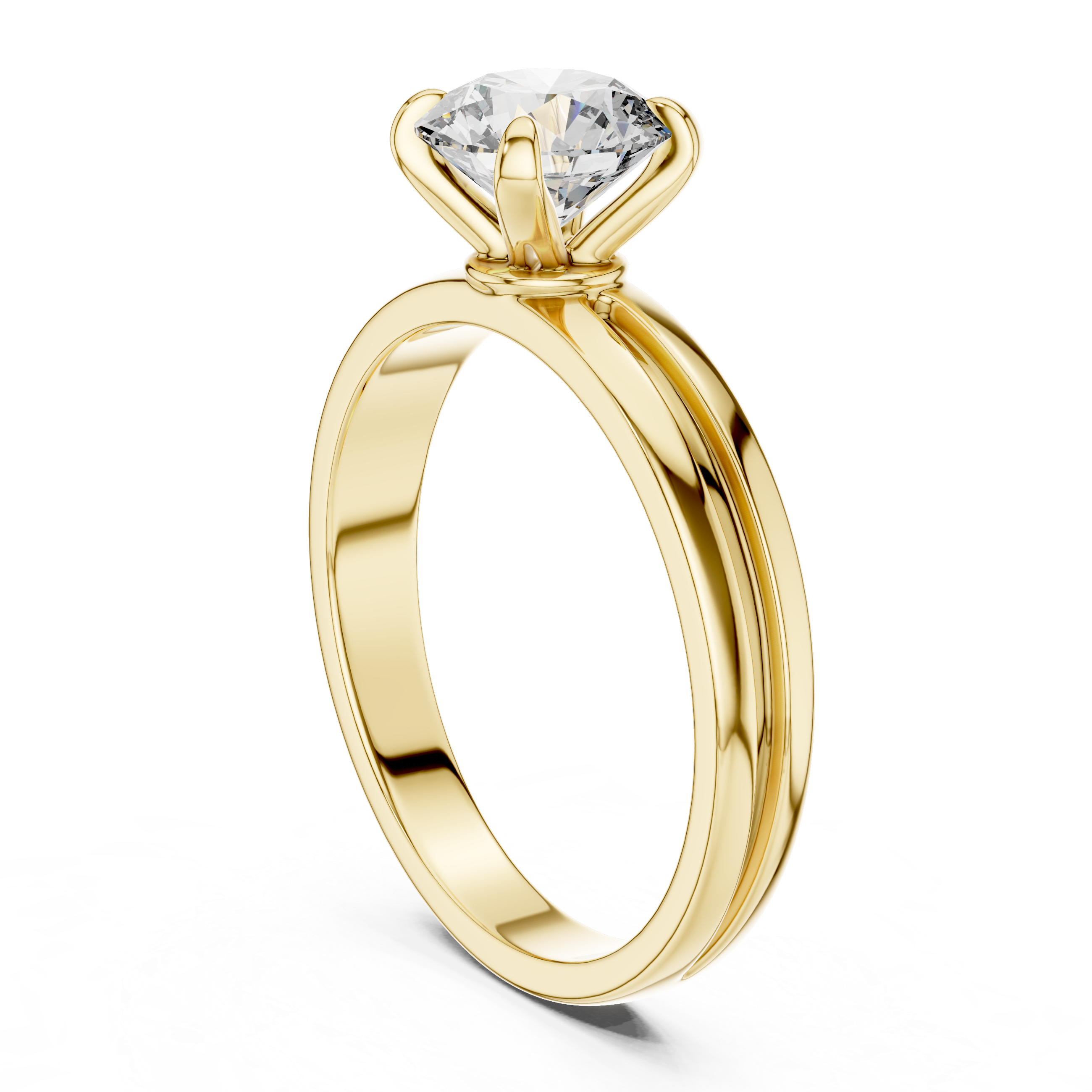 Minimalist Solitaire Engagement Ring with Double Groove Band Design