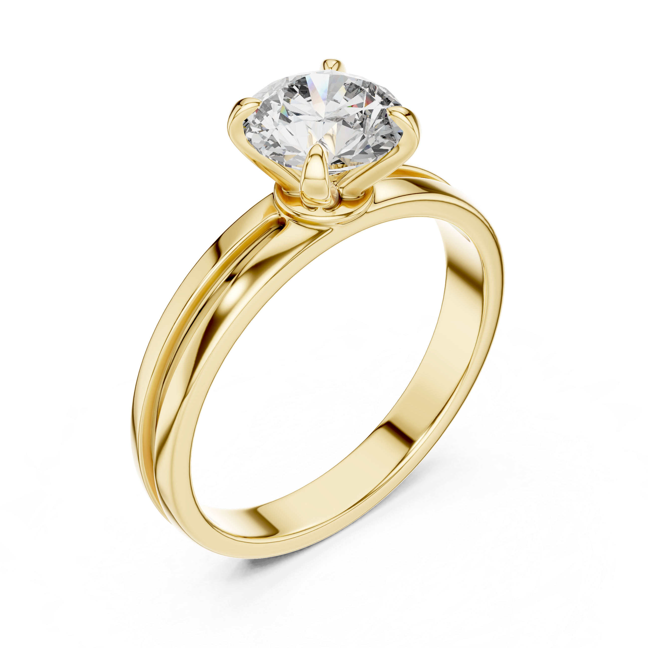 Minimalist Solitaire Engagement Ring with Double Groove Band Design