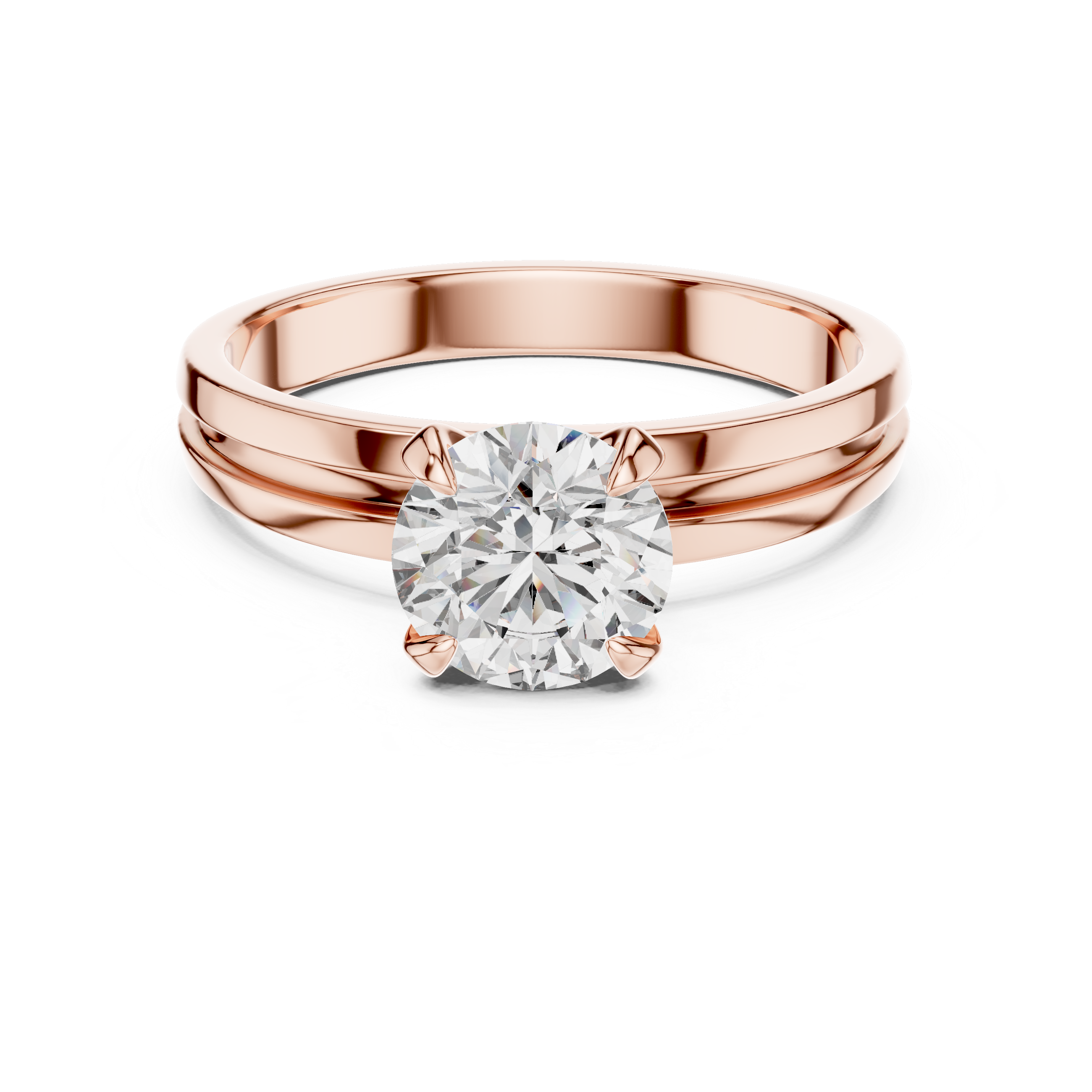 Minimalist Solitaire Engagement Ring with Double Groove Band Design