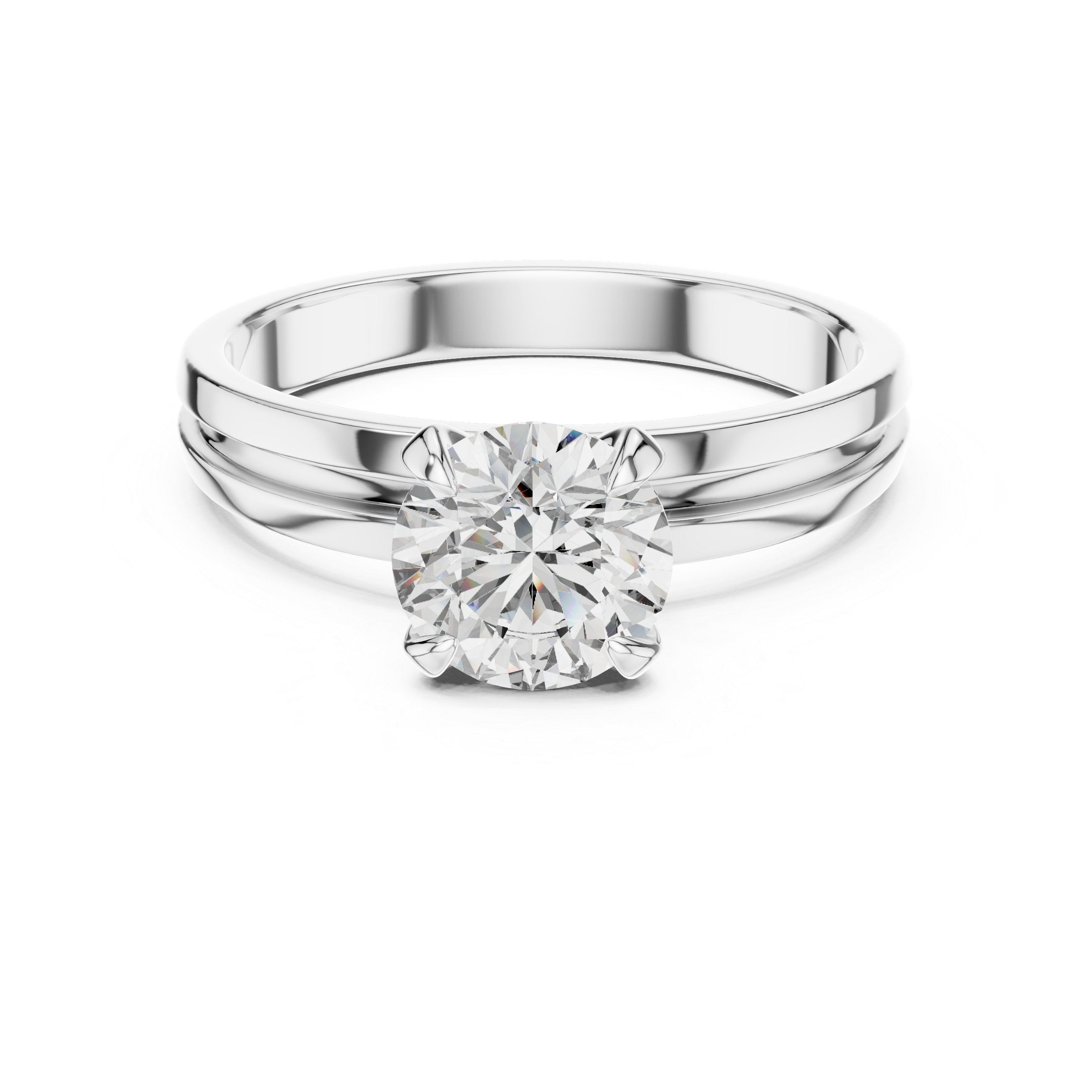 Minimalist Solitaire Engagement Ring with Double Groove Band Design