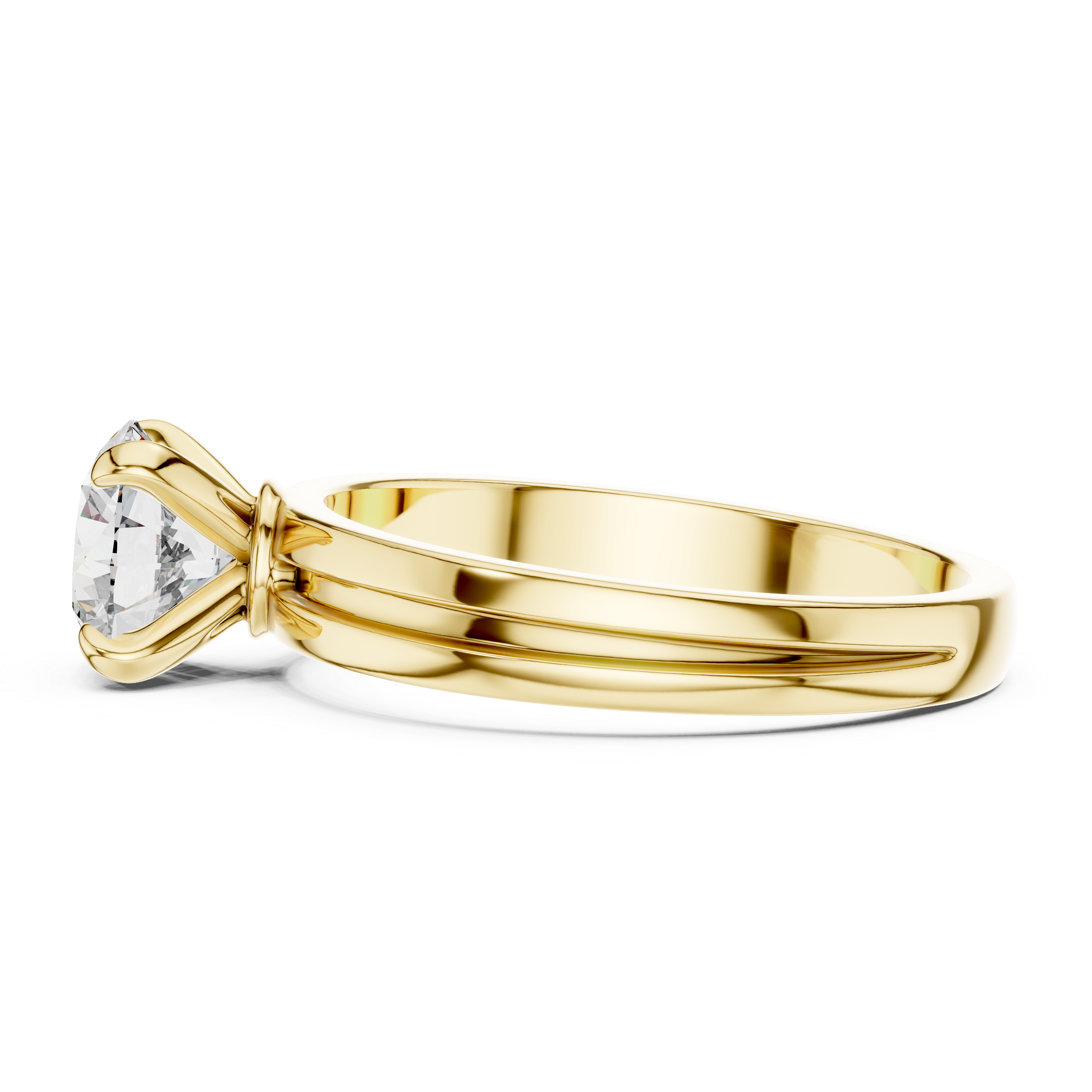 Minimalist Solitaire Engagement Ring with Double Groove Band Design