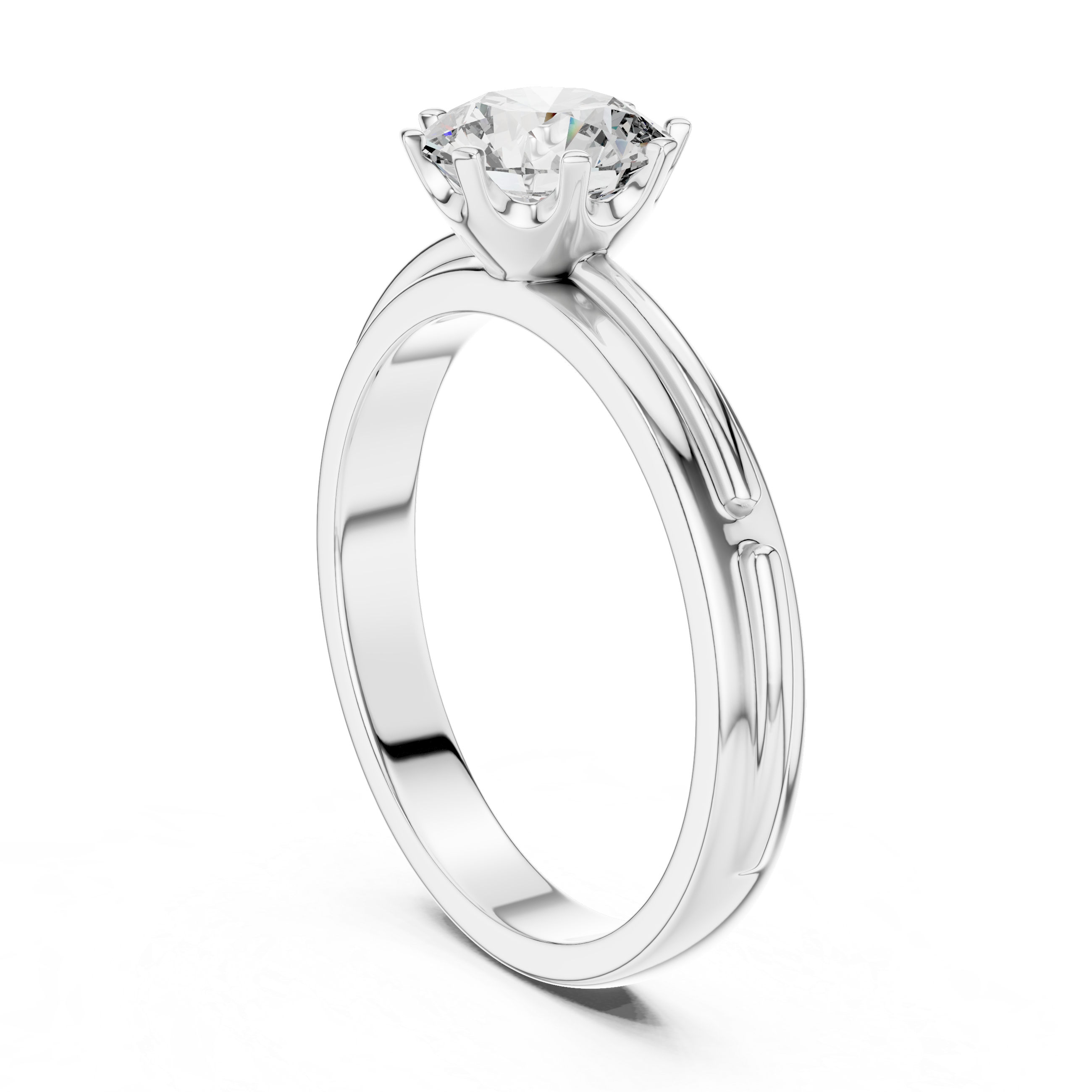 Vintage Inspired Solitaire Engagement Ring with Double-Line Band Detail