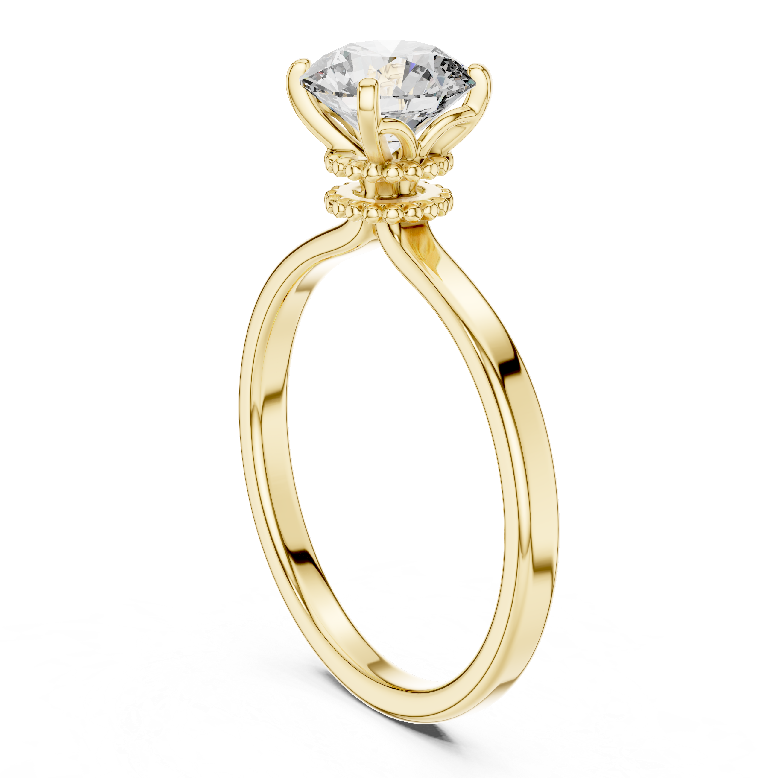 Minimalist Solitaire Engagement Ring with Beaded Gallery Detail