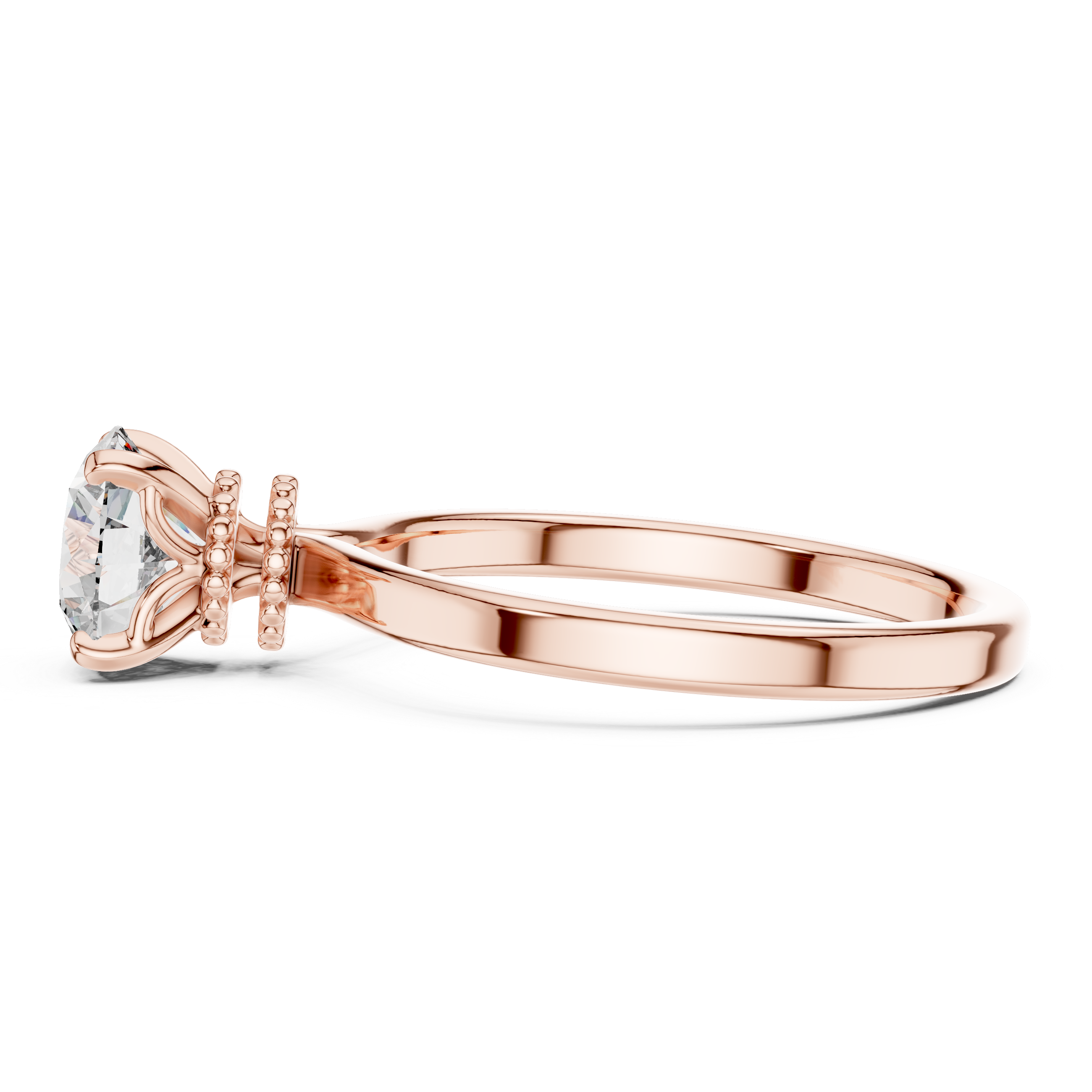 Minimalist Solitaire Engagement Ring with Beaded Gallery Detail