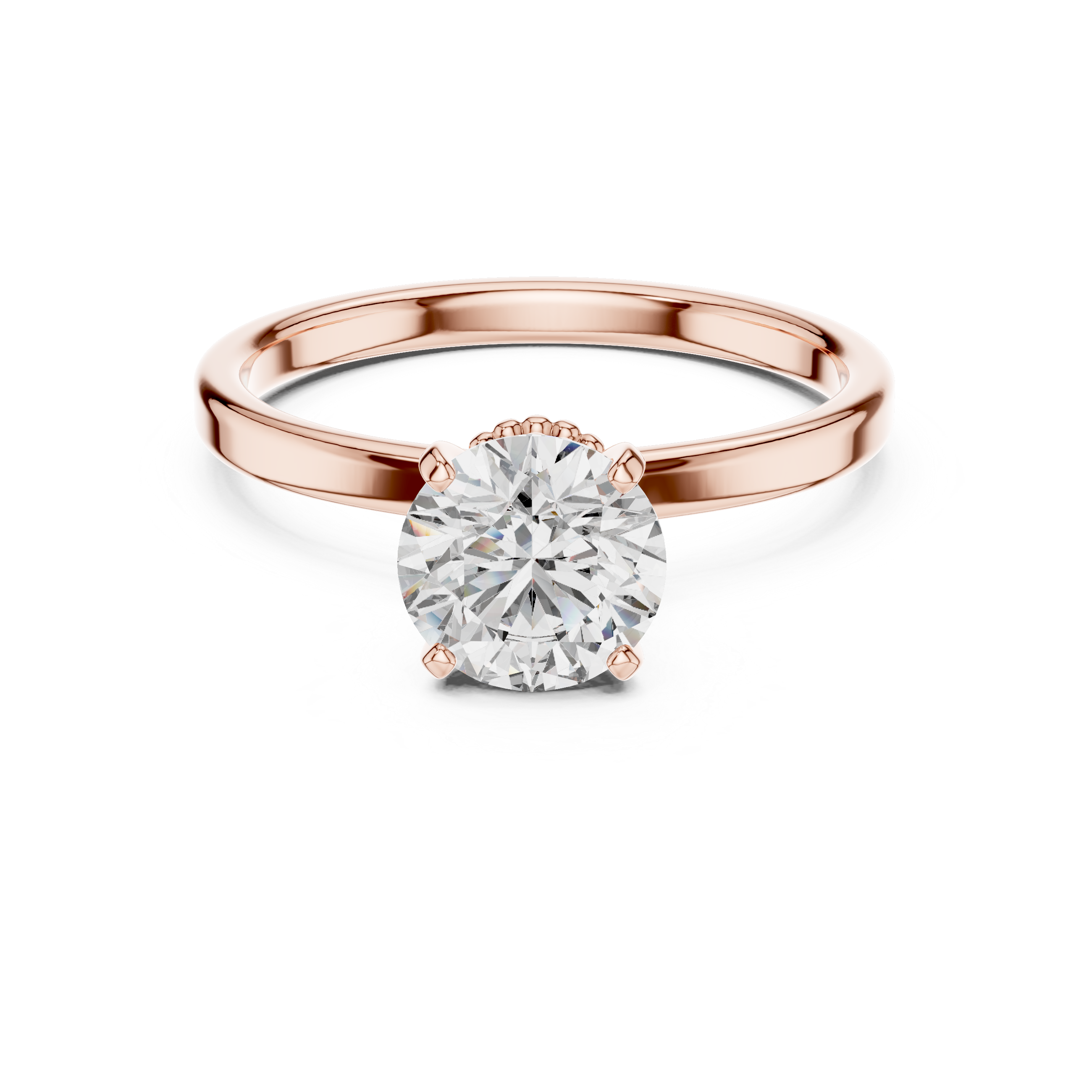 Minimalist Solitaire Engagement Ring with Beaded Gallery Detail