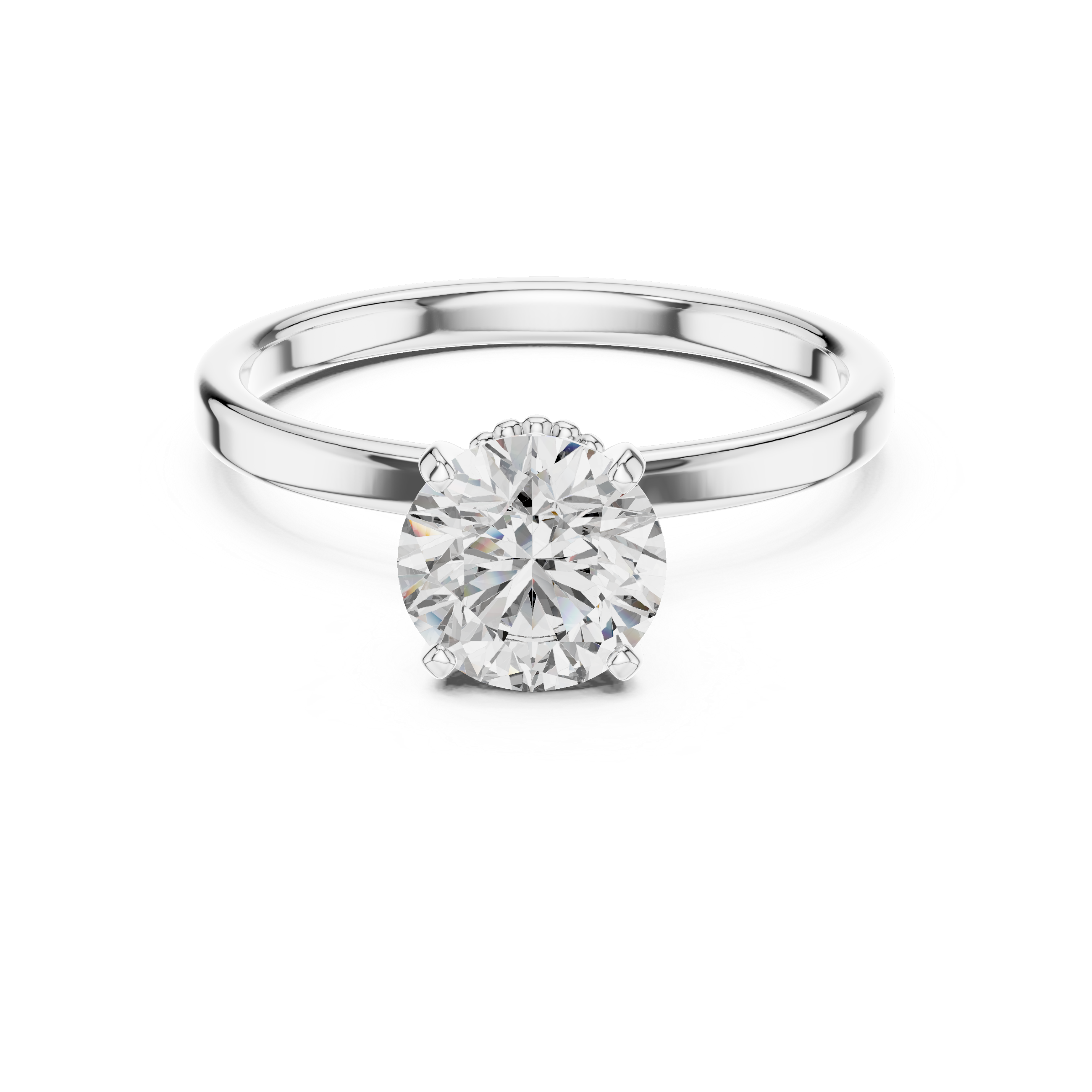 Minimalist Solitaire Engagement Ring with Beaded Gallery Detail