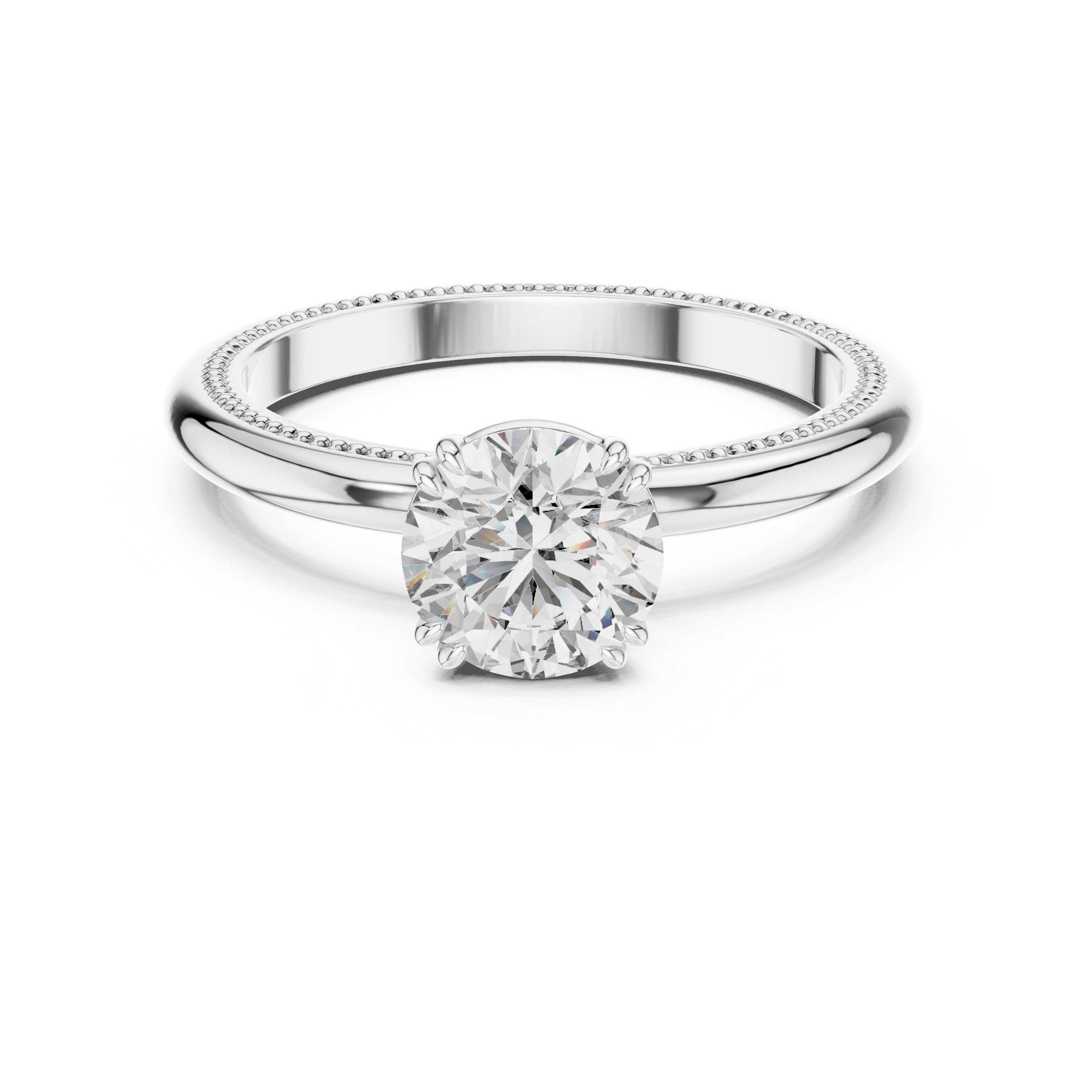 Milgrain Solitaire Engagement Ring with Round Brilliant Diamond
