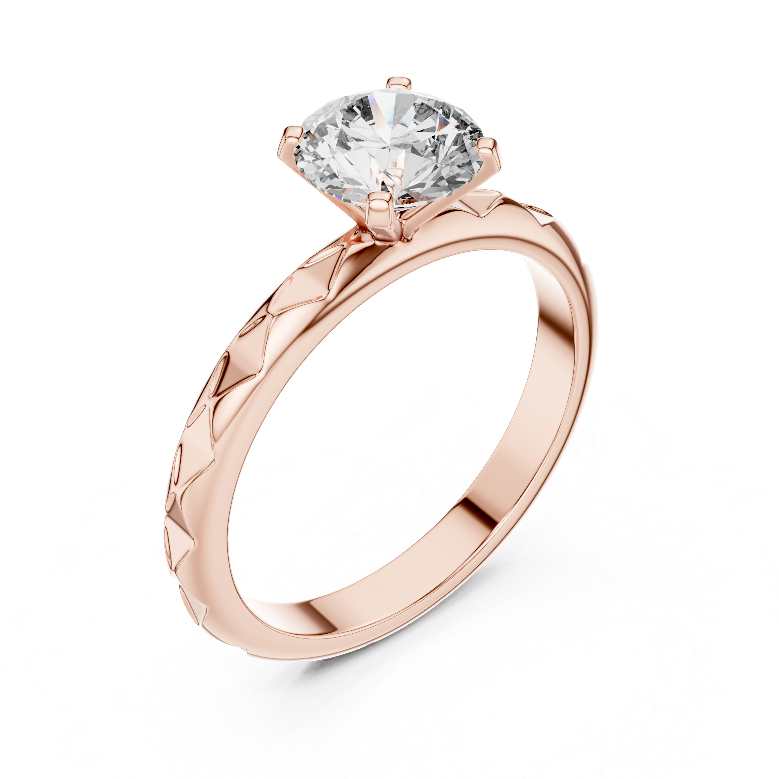 Vintage Inspired Solitaire Engagement Ring with Faceted Textured Band