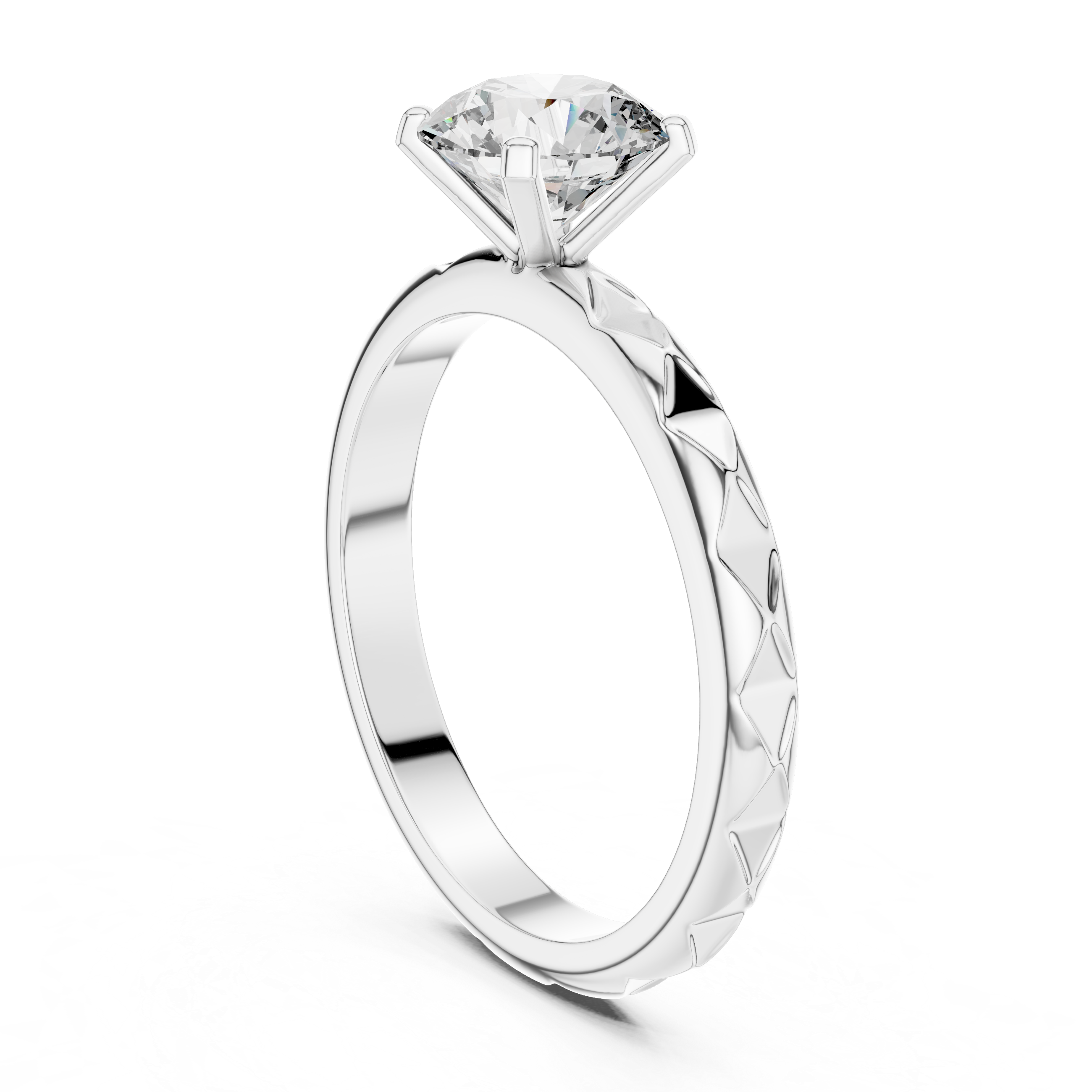 Vintage Inspired Solitaire Engagement Ring with Faceted Textured Band